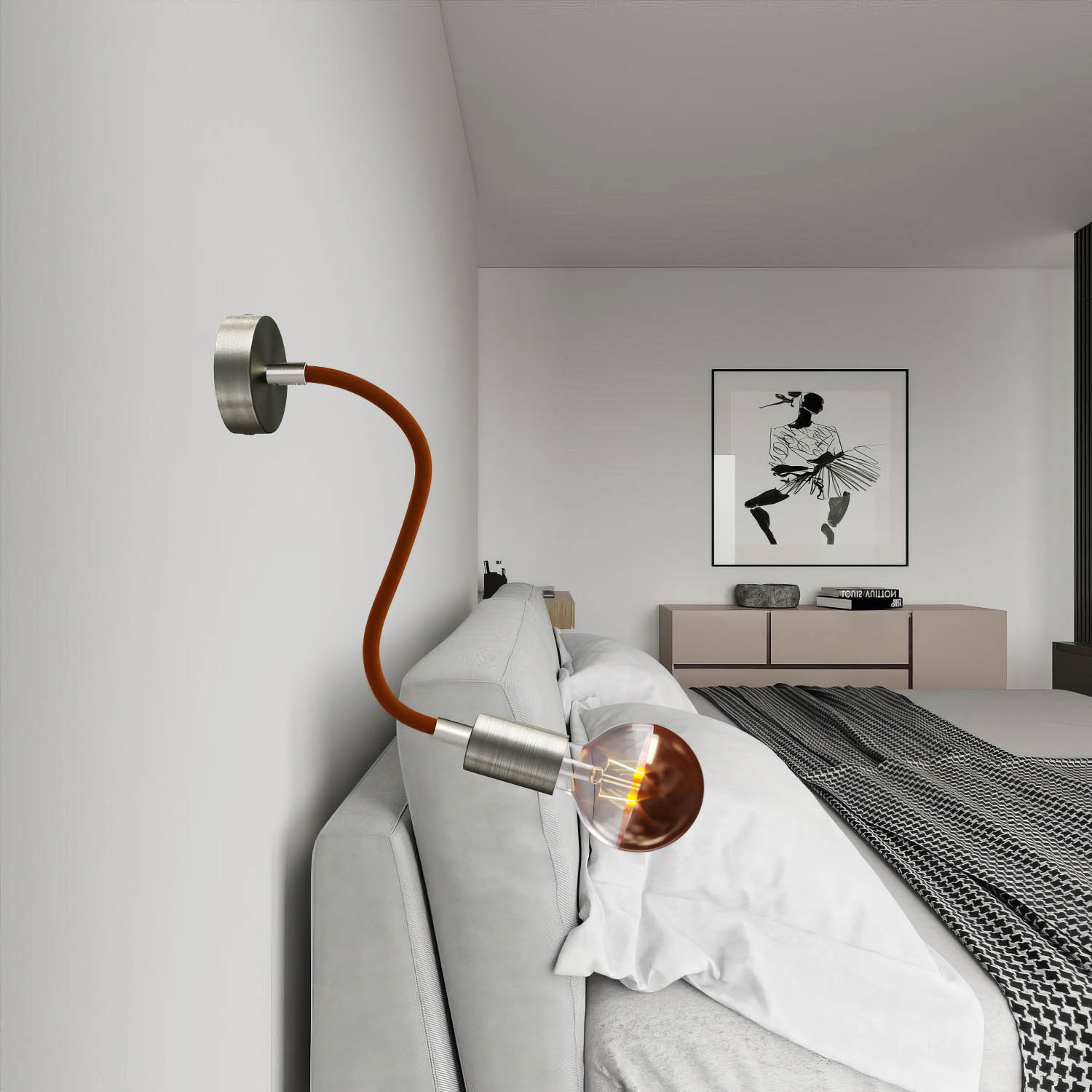 Kit Creative Flex tubo flessibile di estensione rivestito in tessuto RM13 Marrone con terminali metallici Titanio satinato 30 cm