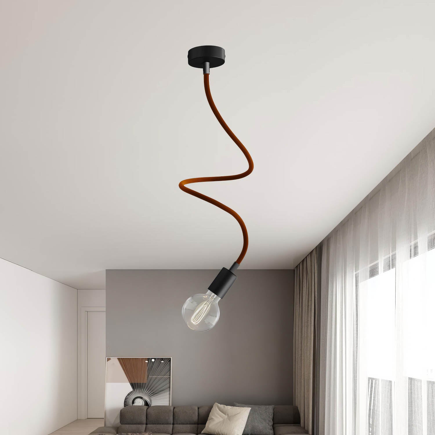 Kit Creative Flex tubo flessibile di estensione rivestito in tessuto RM13 Marrone con terminali metallici Nero 90 cm