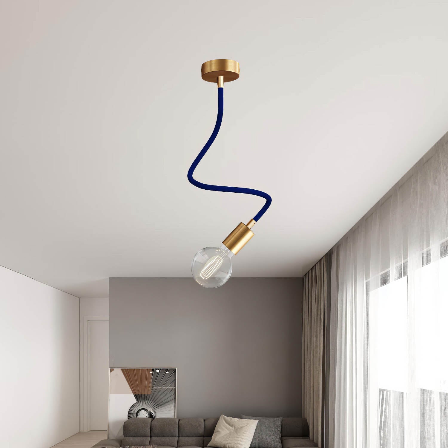 Kit Creative Flex tubo flessibile di estensione rivestito in tessuto RM20 Blu scuro con terminali metallici Bronzo satinato 60 cm