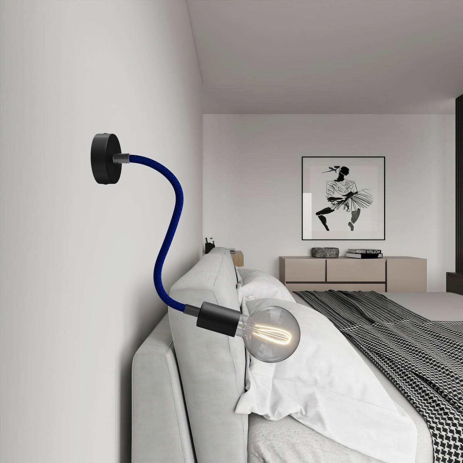 Kit Creative Flex tubo flessibile di estensione rivestito in tessuto RM20 Blu scuro con terminali metallici Nero 30 cm