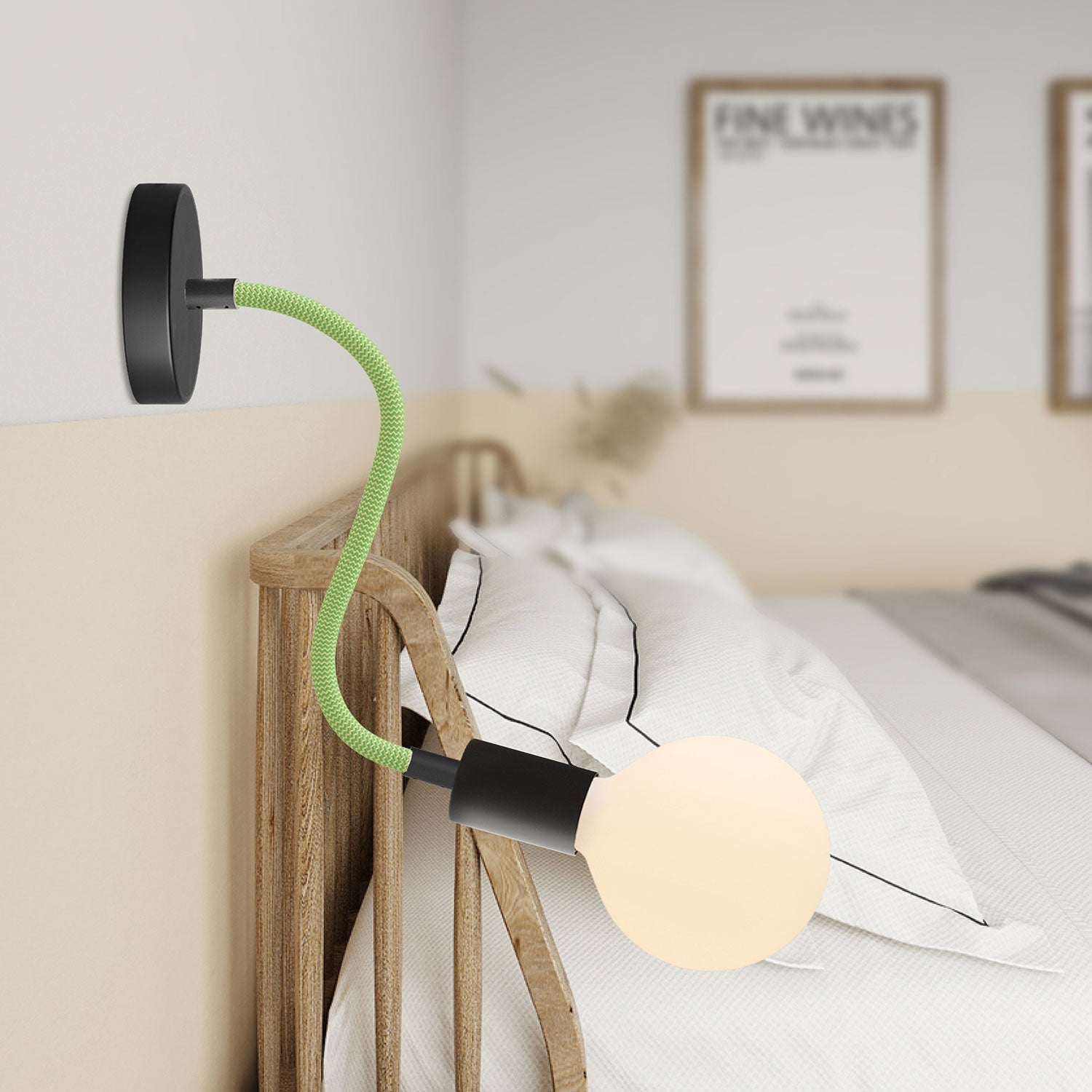 Kit Creative Flex tubo flessibile rivestito in tessuto RM77 Verde prato con terminali metallici Nero 30 cm