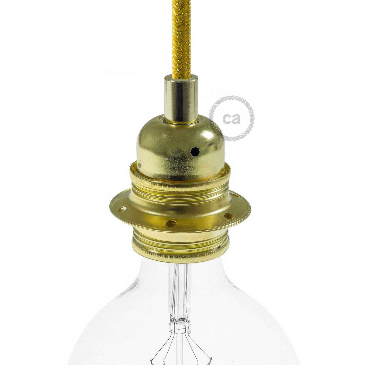 Kit portalampada E27 in metallo con doppia ghiera per paralume - Ottone Cilindrico