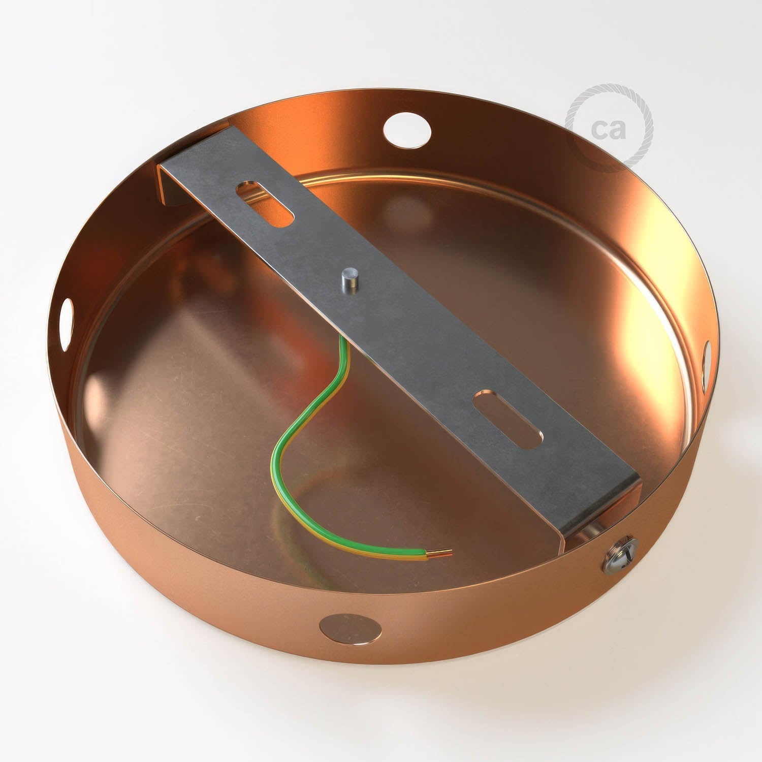 Kit rosone cilindrico in metallo a 4 fori laterali (scatola di derivazione) - Rame