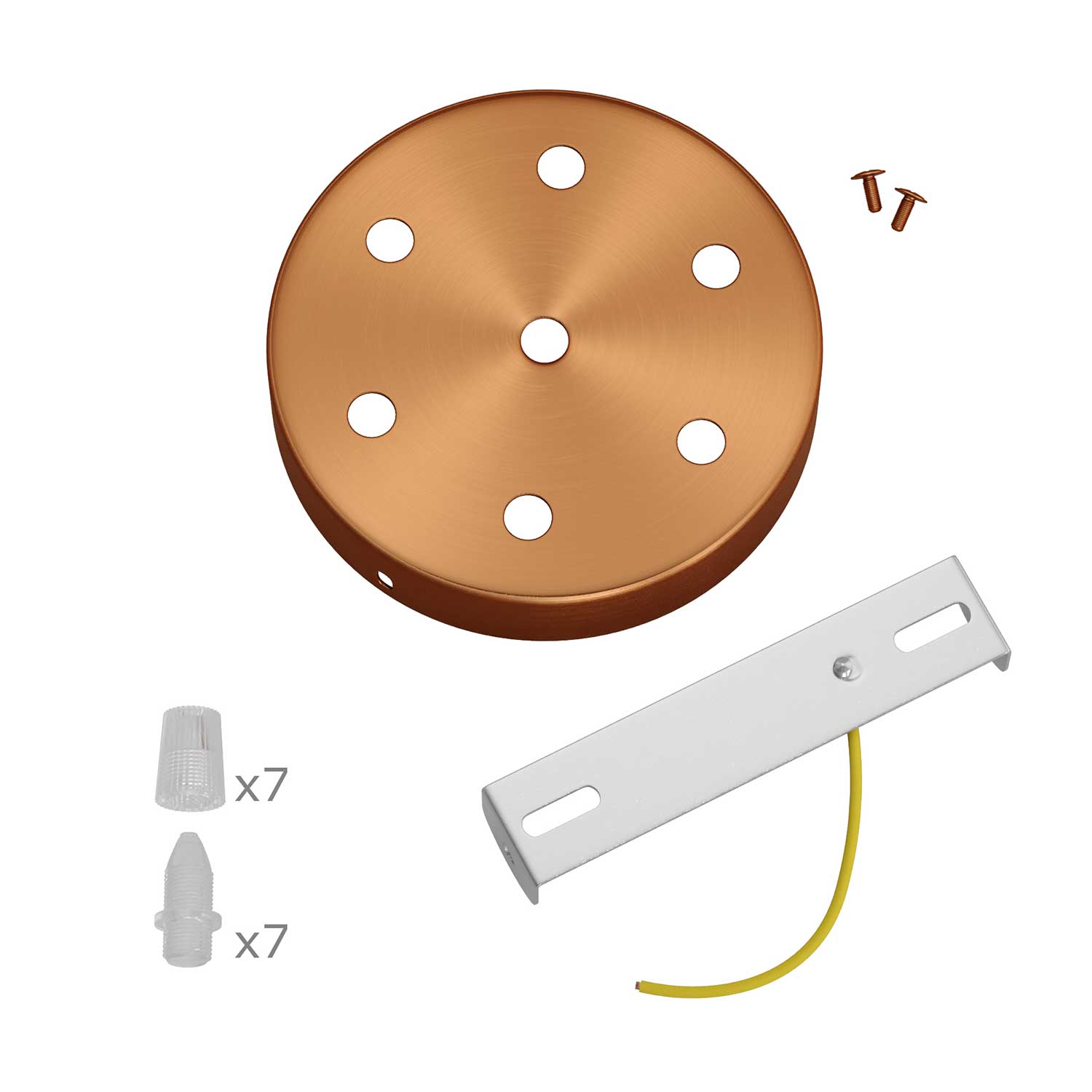 Kit rosone cilindrico in metallo a 7 fori - Rame satinato Conico