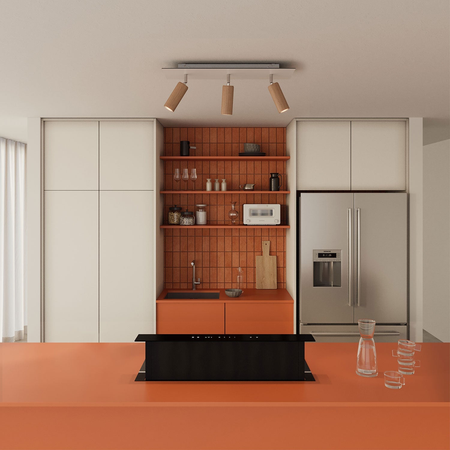 Lampada a 3 faretti con paralume Tub-E14 e Rose-One XXL rettangolare - Neutro