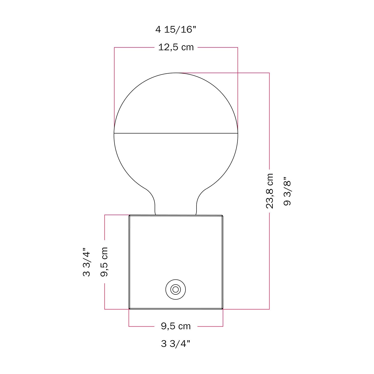 Lampada a batteria Cabless03 "Futur" con lampadina globo mezza sfera argento - Futur Festival