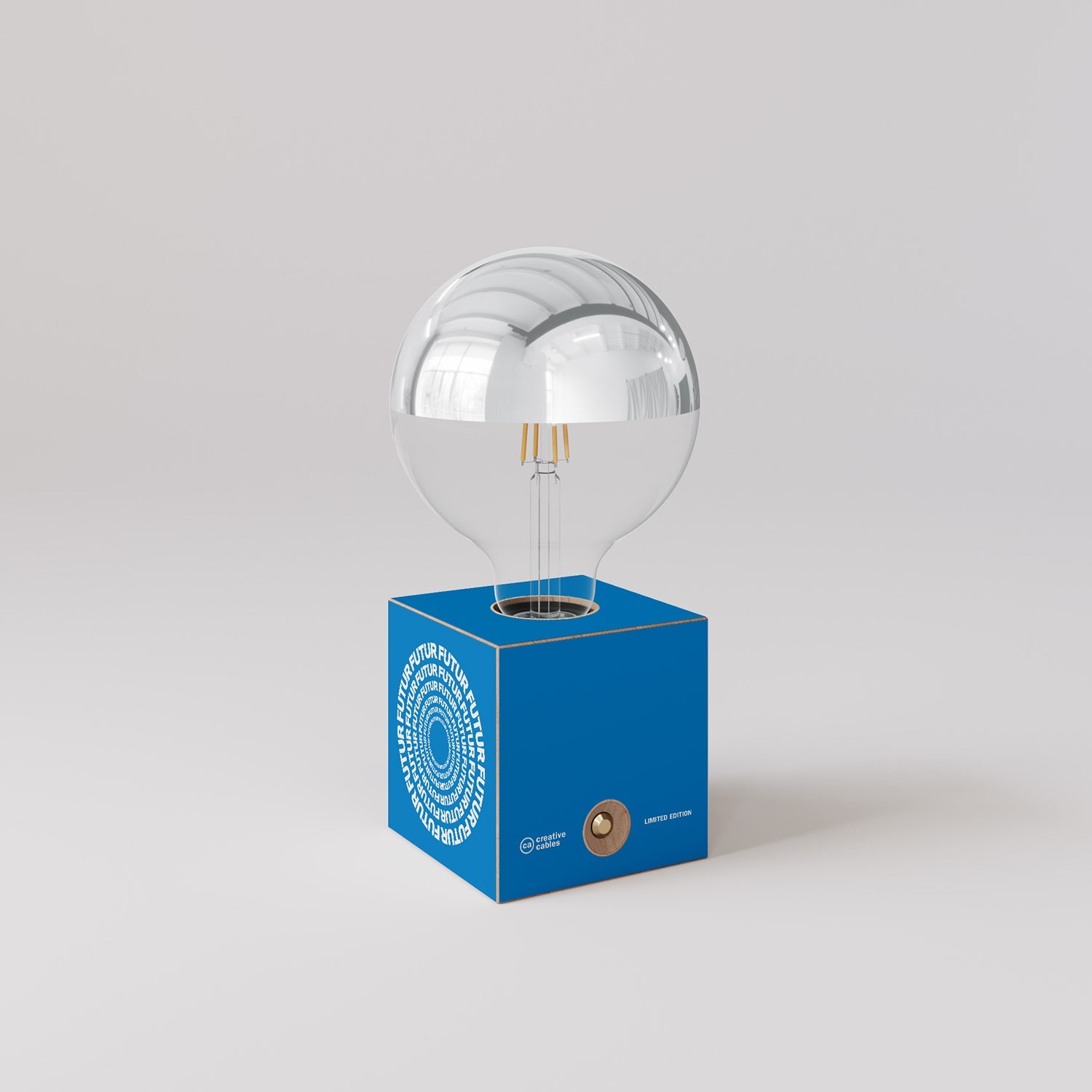 Lampada a batteria Cabless03 "Futur" con lampadina globo mezza sfera argento - Futur Festival