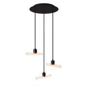 Lampada a sospensione a 3 cadute asimmetriche esse14 con Rose-One completa di cavo tessile e finiture in metallo - Nero