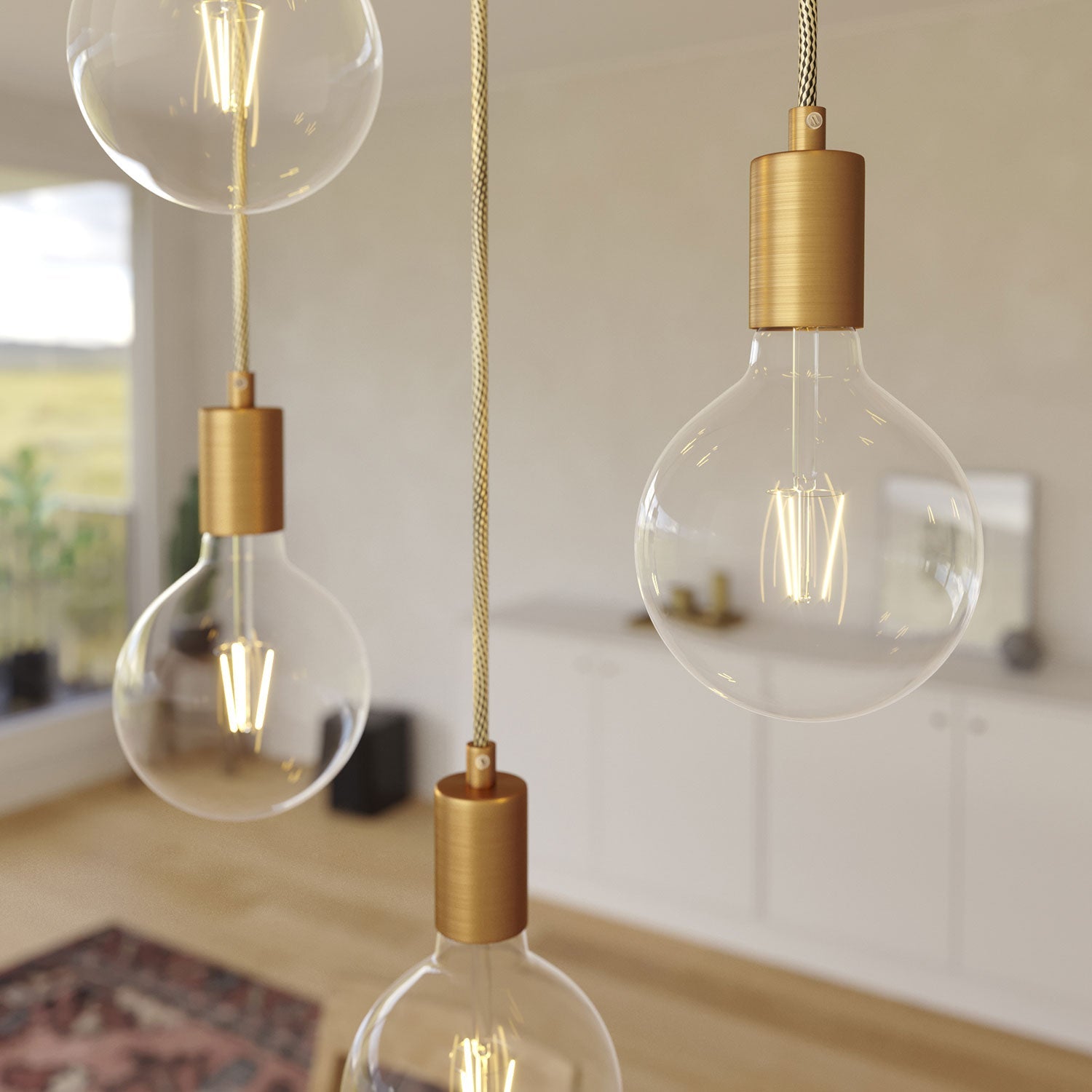 Lampada a sospensione a 7 cadute con XXL Rose-One rettangolare 675 mm con finiture in metallo - Nero opaco