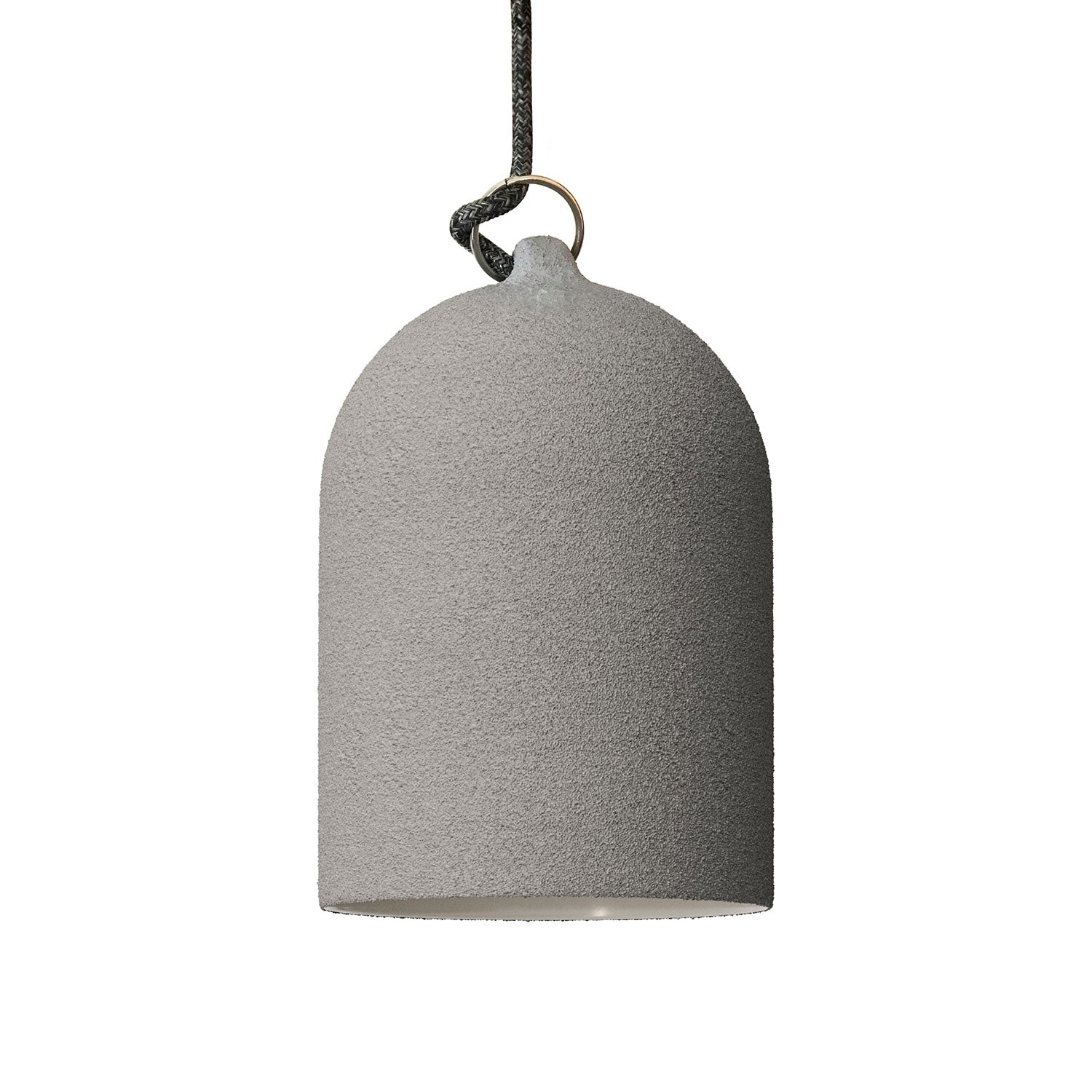 Lampada a sospensione completa di cavo tessile e paralume Mini Campana XS in ceramica - Effetto cemento