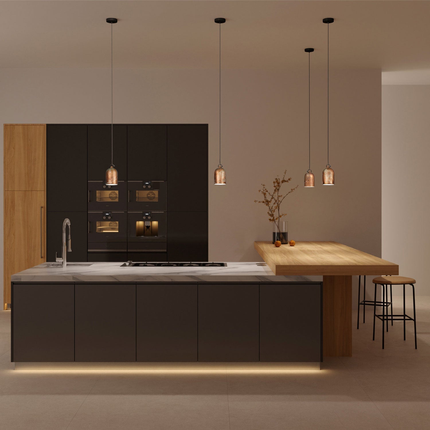 Lampada a sospensione completa di cavo tessile e paralume Mini Campana XS in ceramica - Effetto verde rame