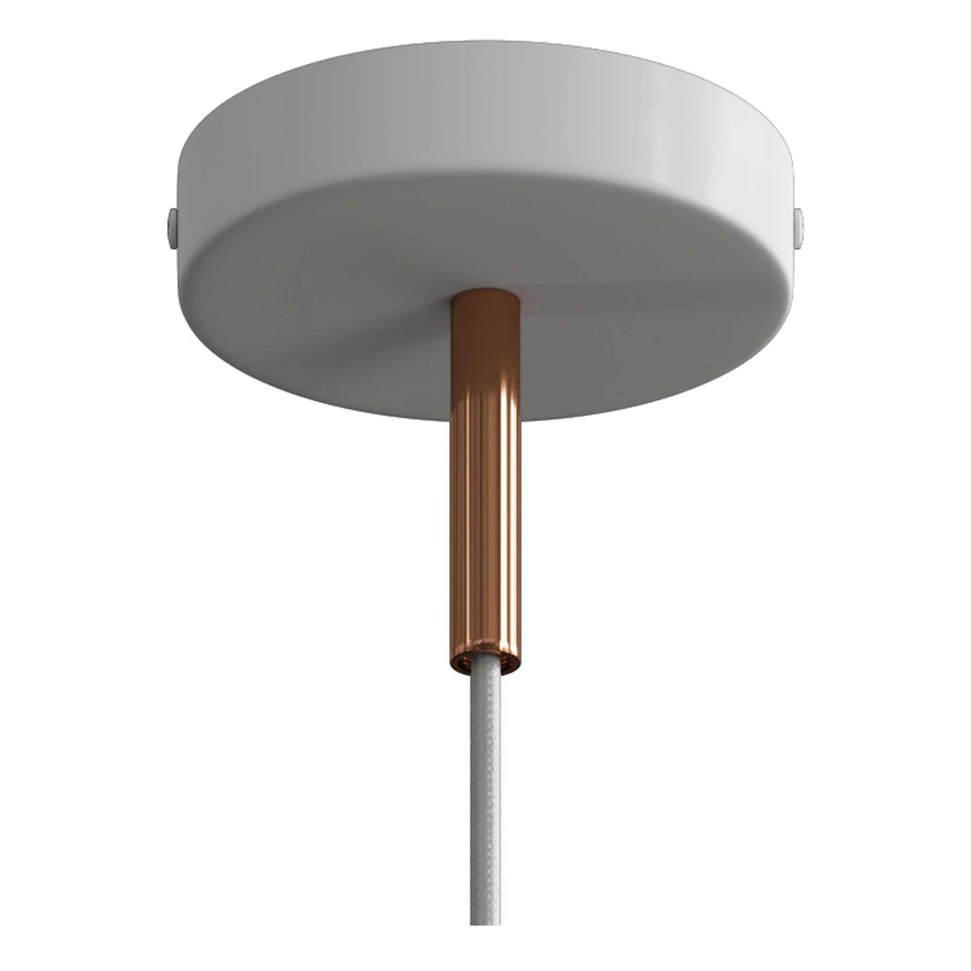 Lampada a sospensione completa di cavo tessile, finiture in metallo e serracavo da 7cm - Bianco