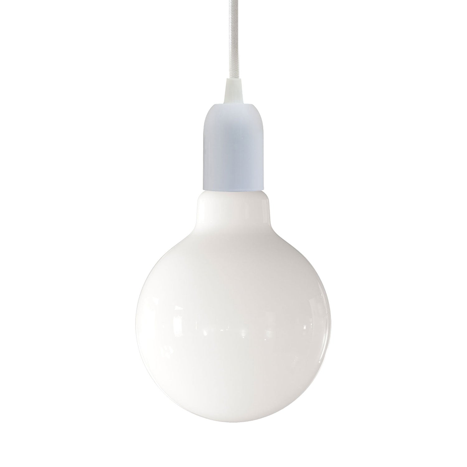 Lampada a sospensione completa di cavo tessile, rosone e portalampada semisferici in metallo - Bianco