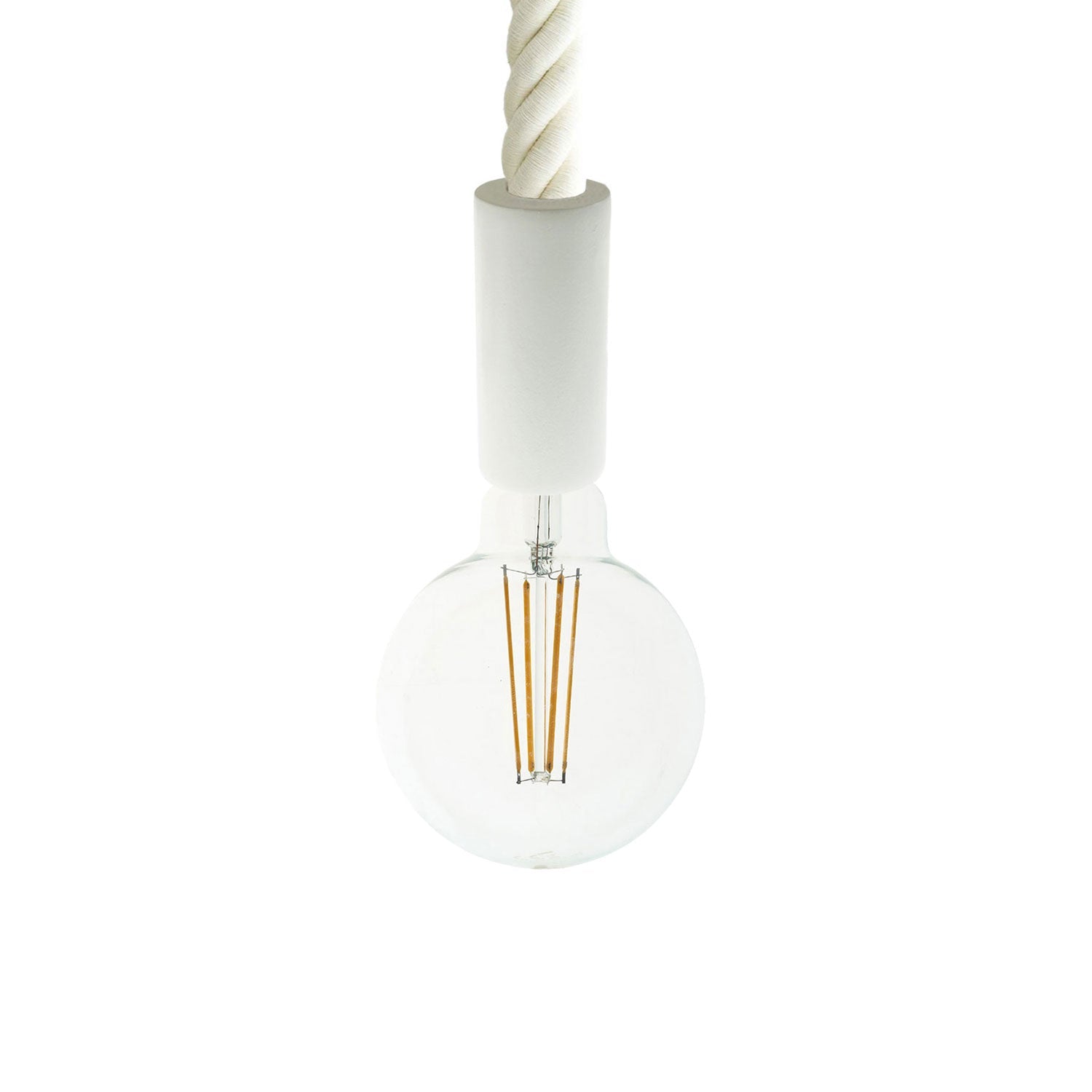 Lampada a sospensione completa di cordone nautico 3XL 30 mm con finiture in legno verniciato - Bianco