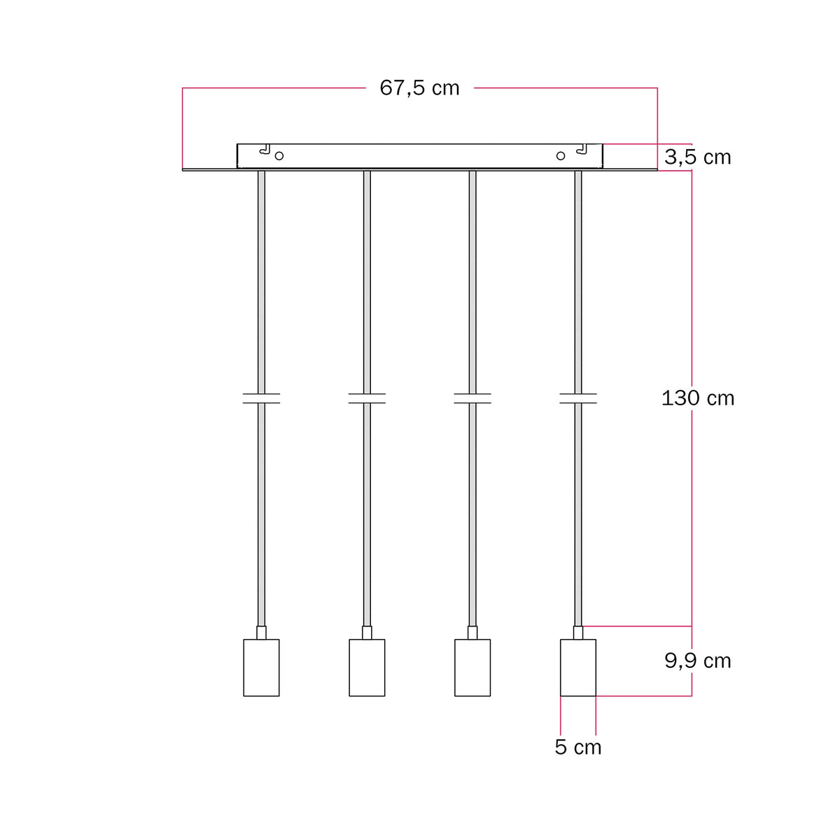 Lampada a sospensione con 4 faretti GU10 Bispot - Nero