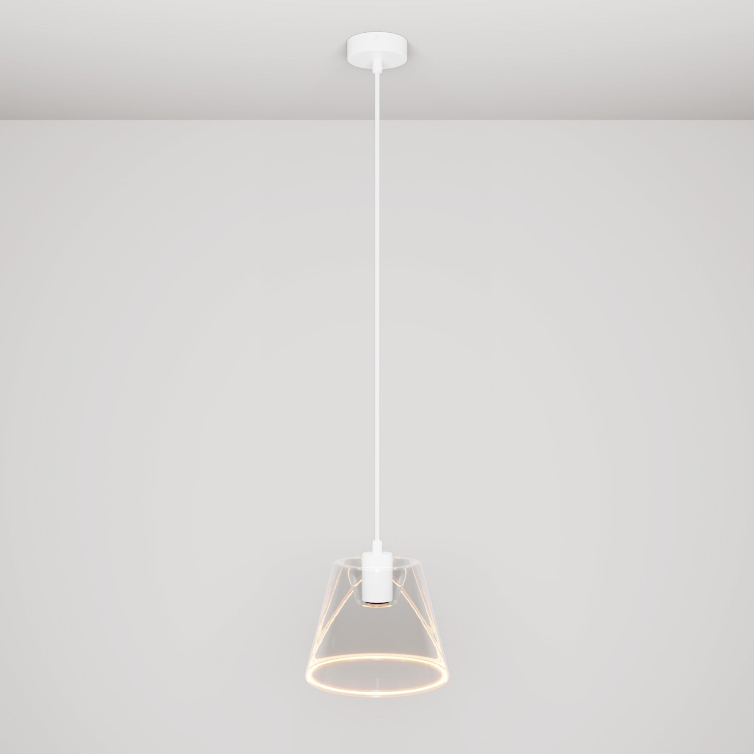 Lampada a sospensione con lampadina Ghost a cono trasparente - Bianco
