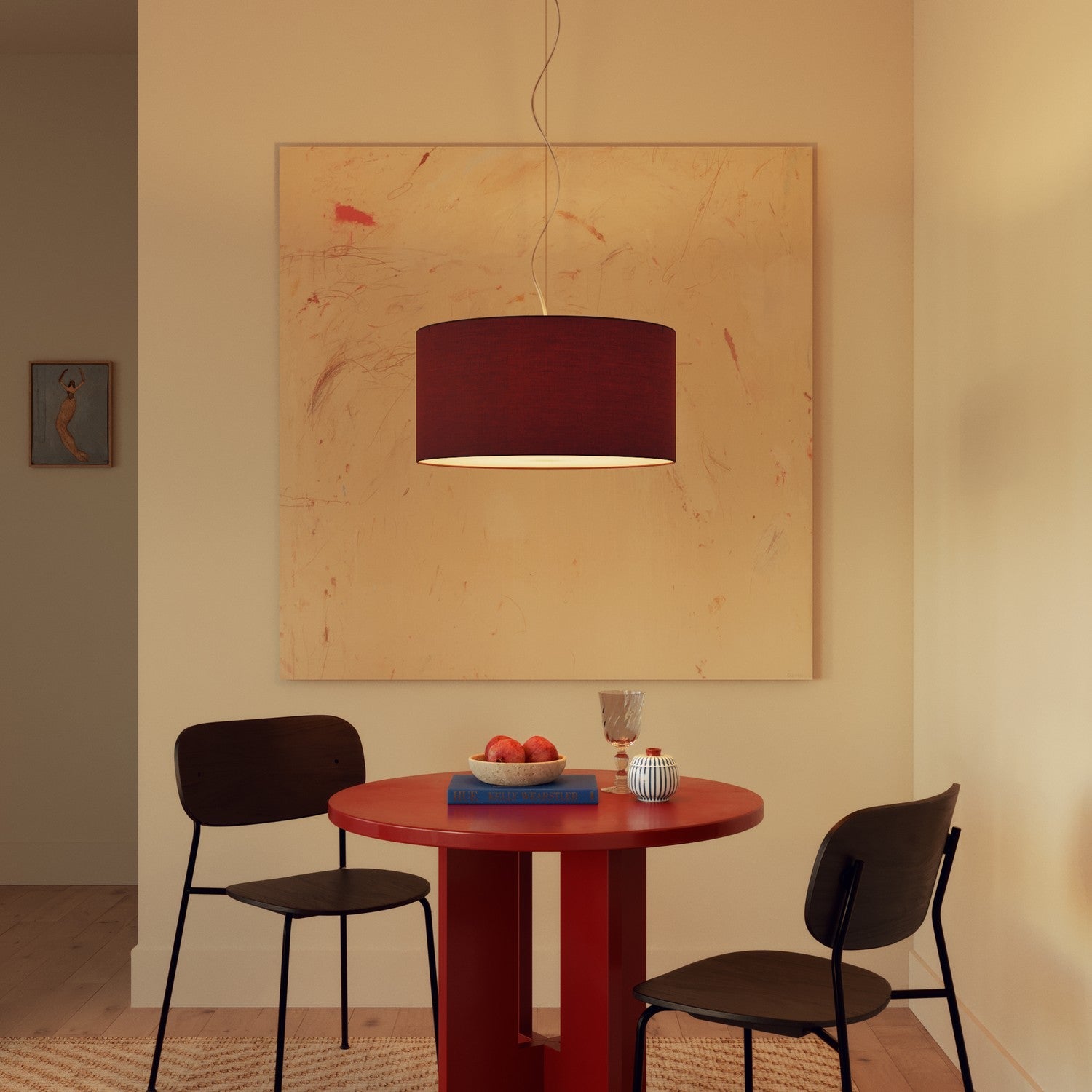 Lampada a sospensione con paralume in tessuto Cilindro Medium - Made in Italy - Arenal Bordeaux No