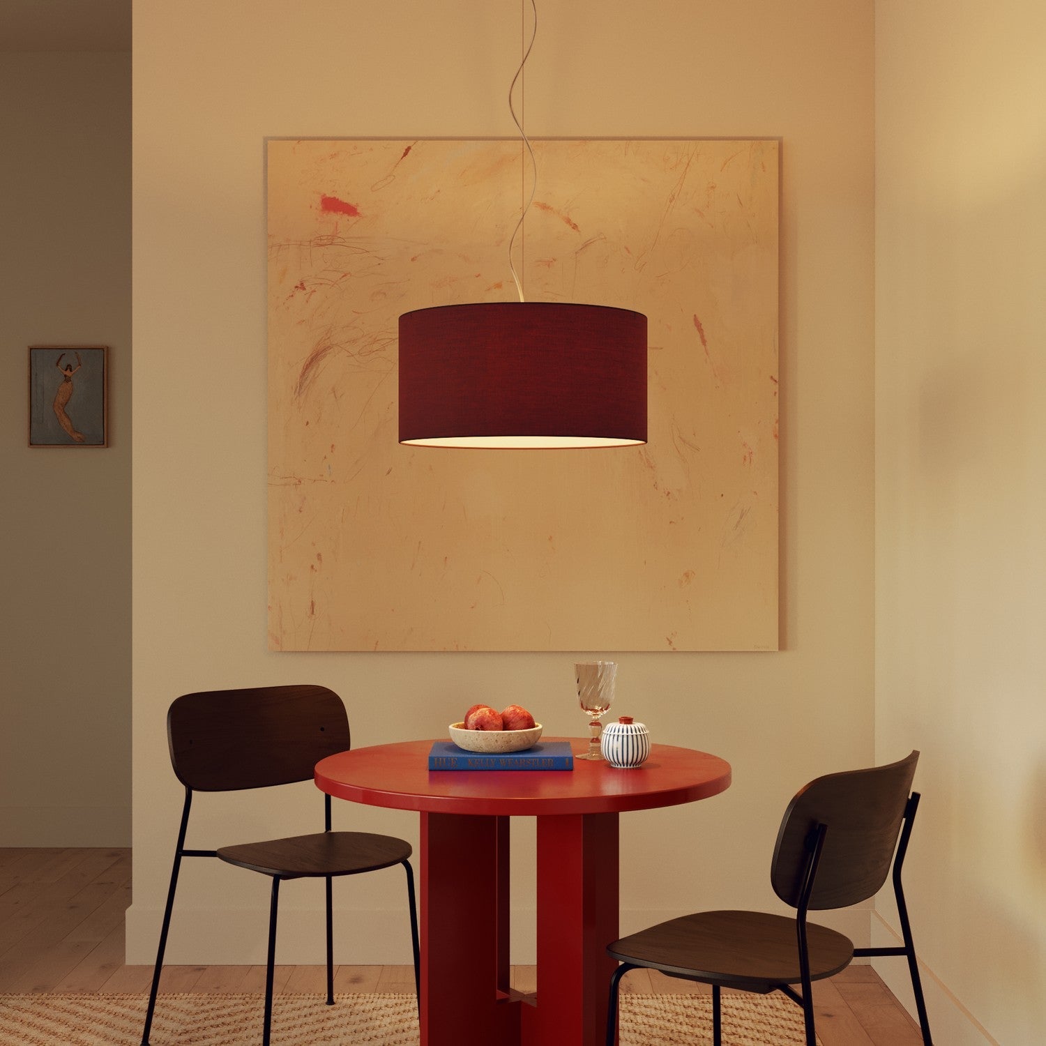 Lampada a sospensione con paralume in tessuto Cilindro Medium - Made in Italy - Arenal Bordeaux Si