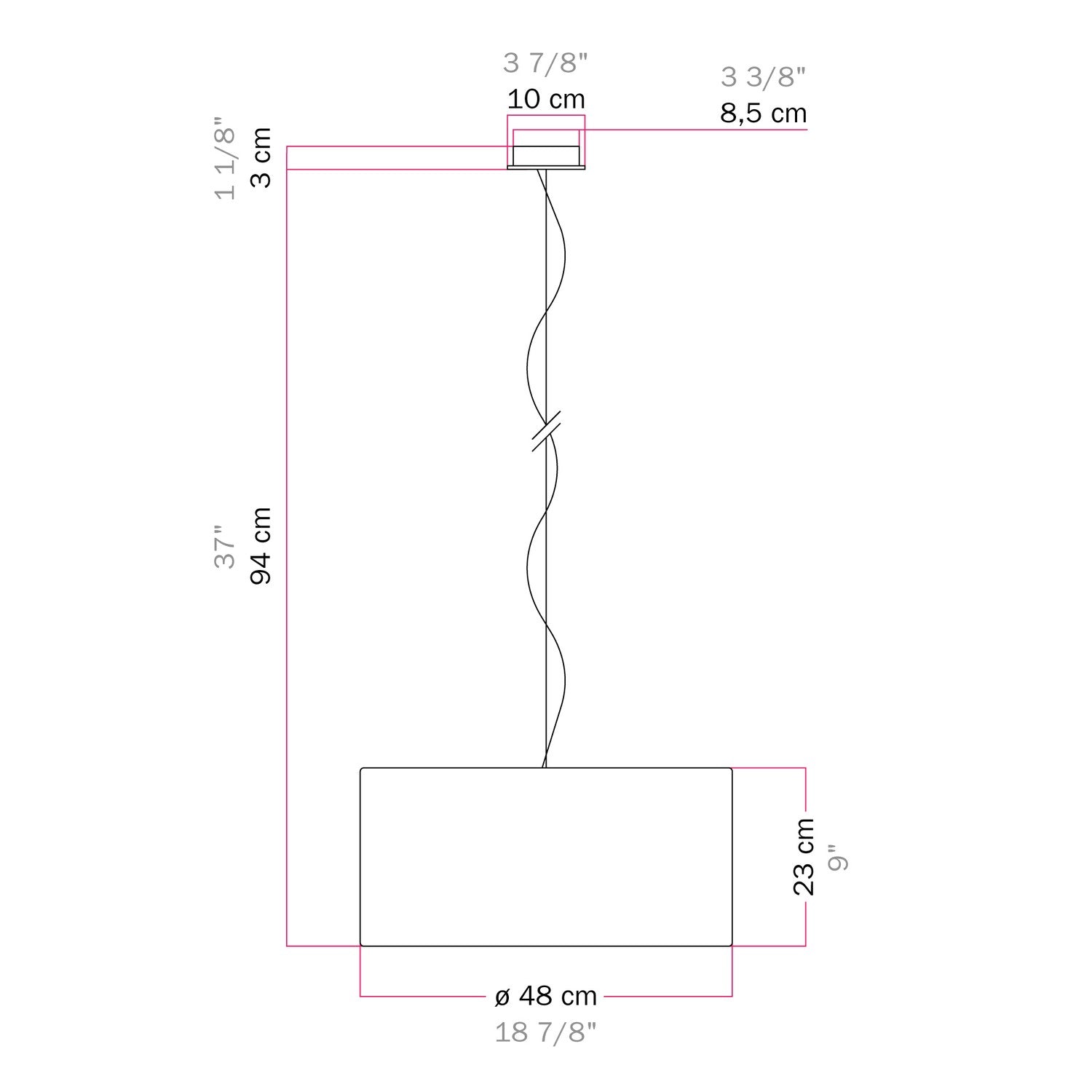 Lampada a sospensione con paralume in tessuto Cilindro Medium - Made in Italy - Raphia No