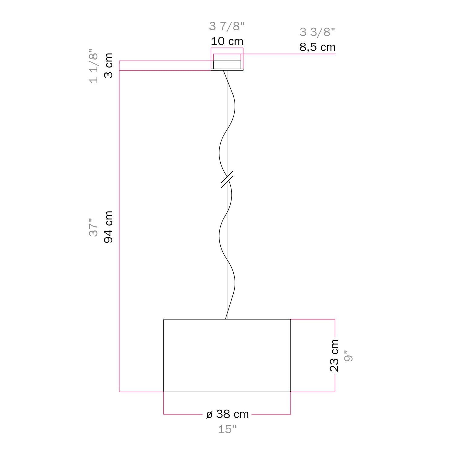 Lampada a sospensione con paralume in tessuto Cilindro Small Cinette aragosta - Made in Italy No