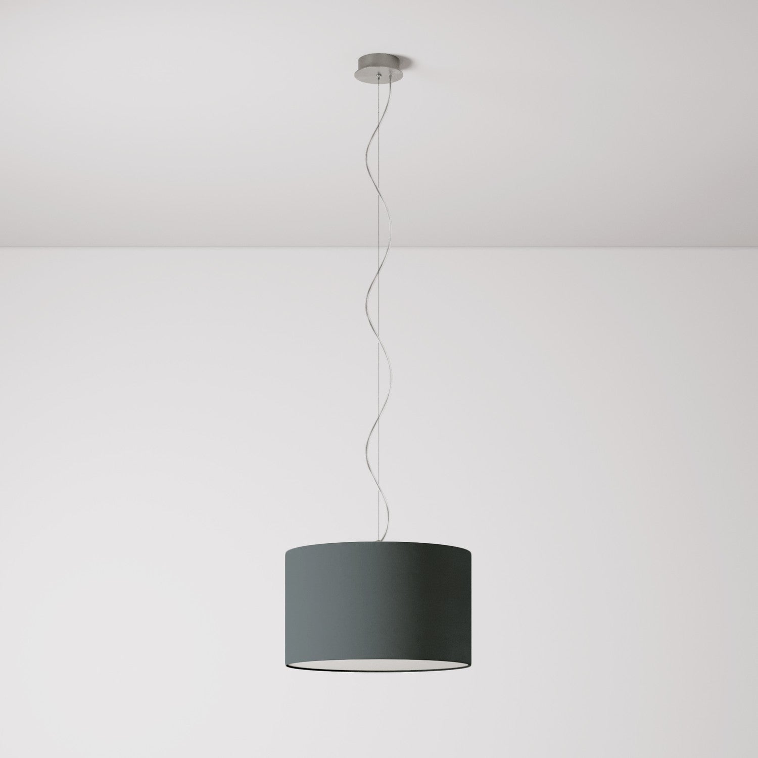 Lampada a sospensione con paralume in tessuto Cilindro Small - Made in Italy - Teletta Grigio Scuro Si
