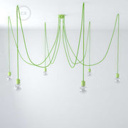 Lampada a sospensione multipla a 6 cadute con finiture in ceramica colorata - Verde