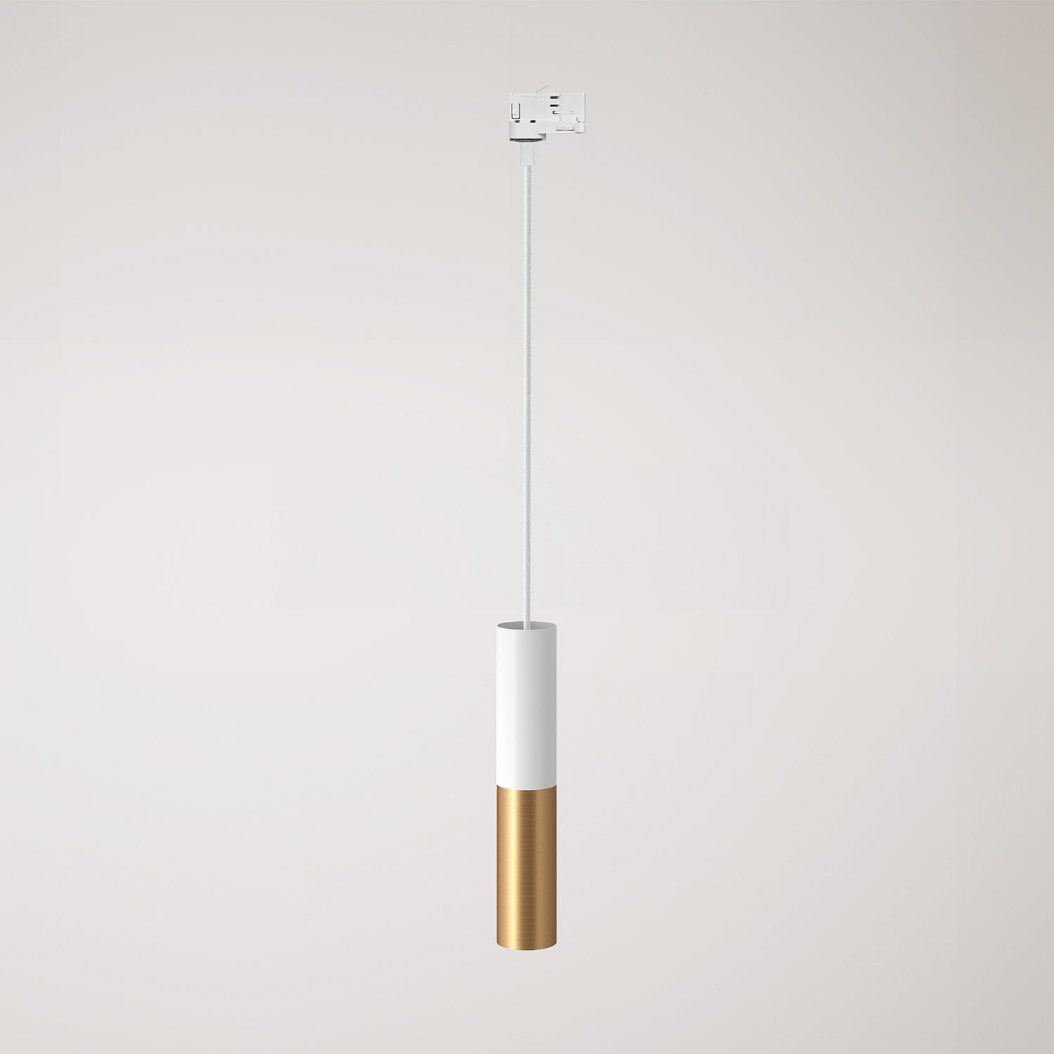 Lampada a sospensione per binari con doppio paralume Tub-E14 - Bianco e Bronzo satinato