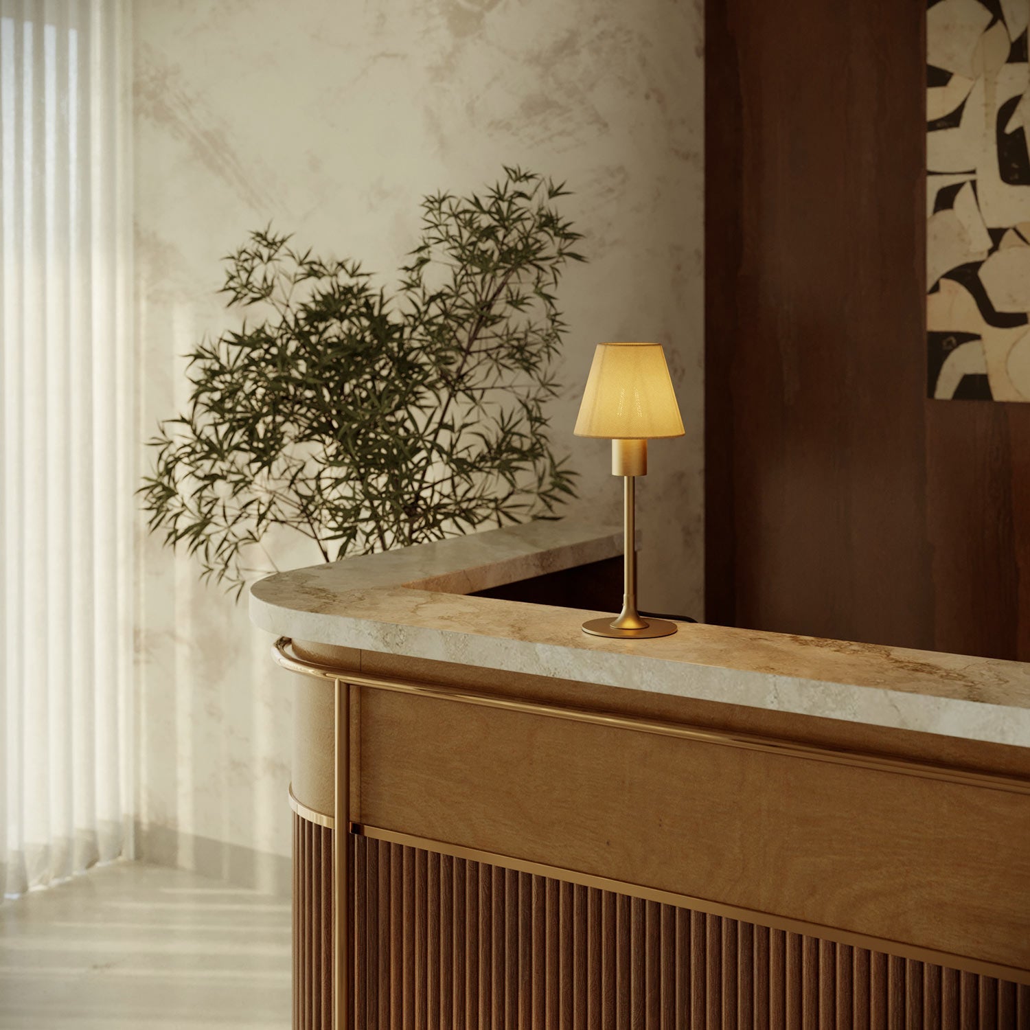 Lampada da tavolo MAG-Y con base metallica tonda e predisposizione per paralume - Bronzo satinato