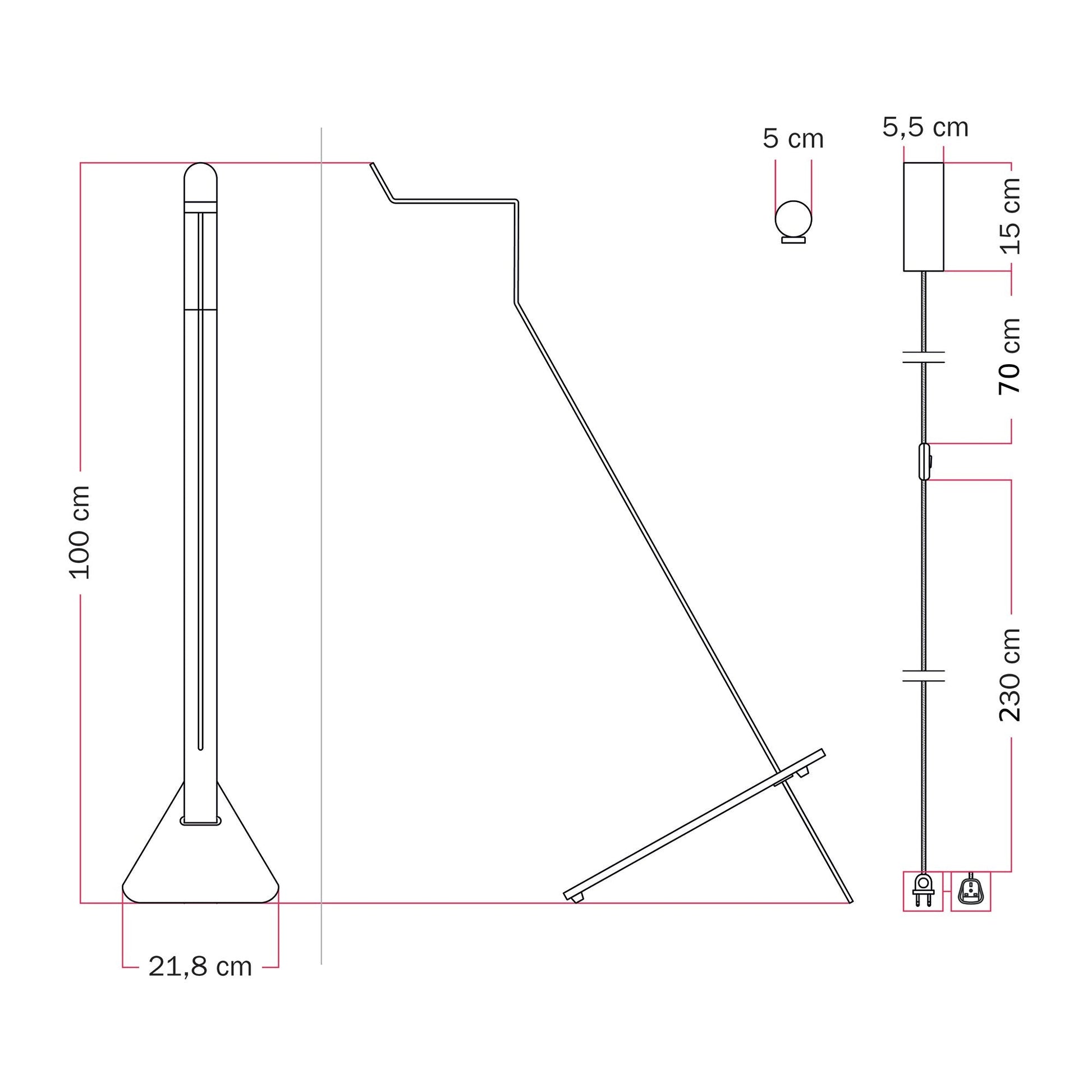 Lampada da terra inclinabile con faretto magnetico orientabile - Mario Tubo - Nero