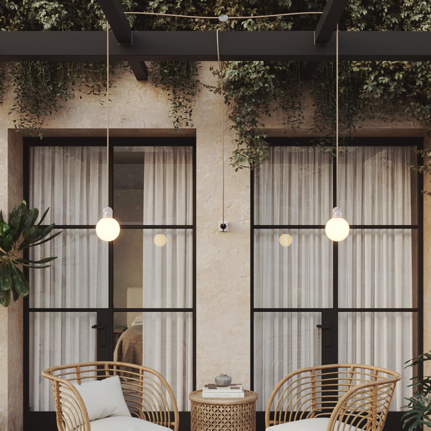 Lampada plug-in da esterno Modulair IP65 a 2 cadute con paralumi infrangibili Unbreak-a-Ball e cavo SN06