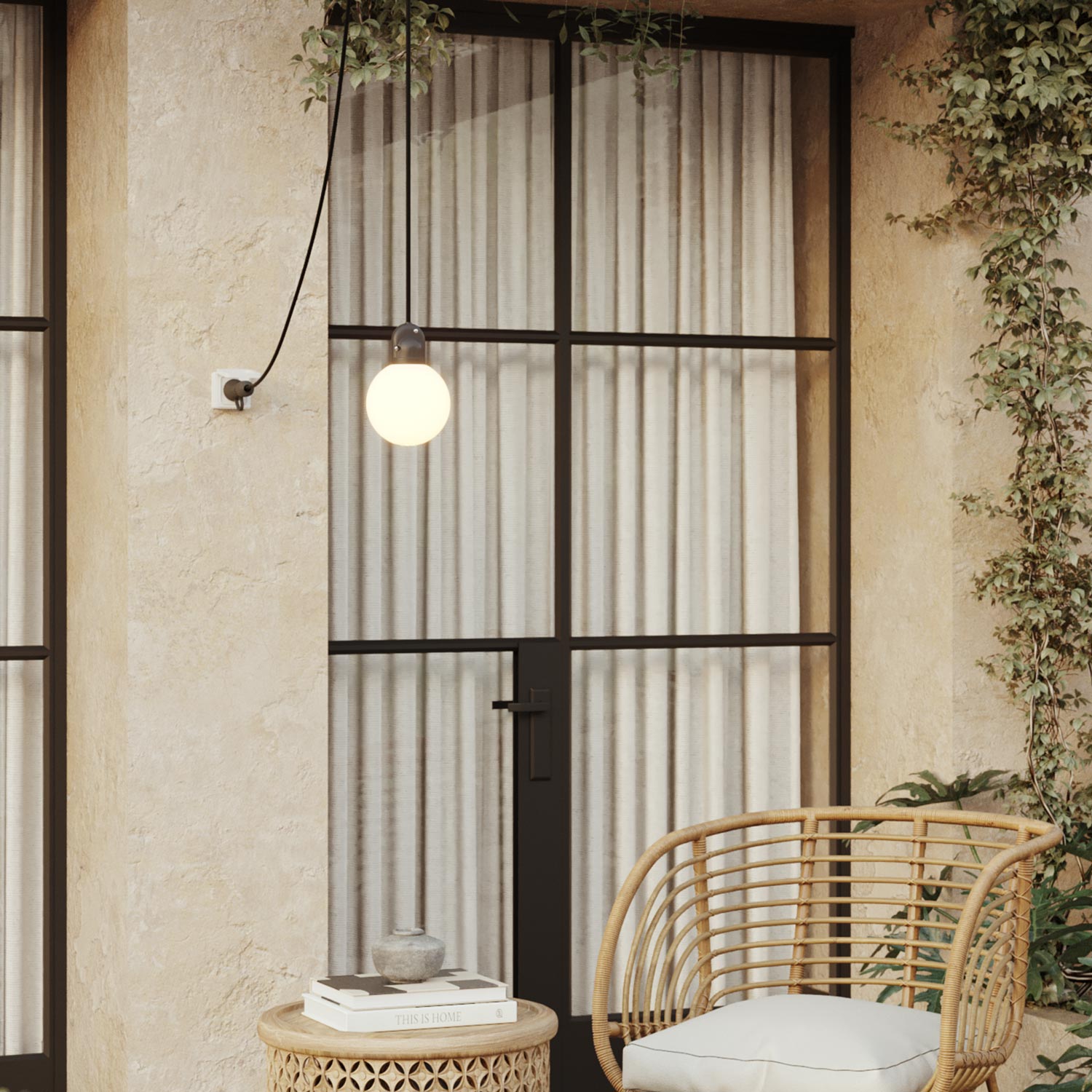 Lampada plug-in da esterno Modulair IP65 con paralume infrangibile Unbreak-a-Ball e cavo SM04