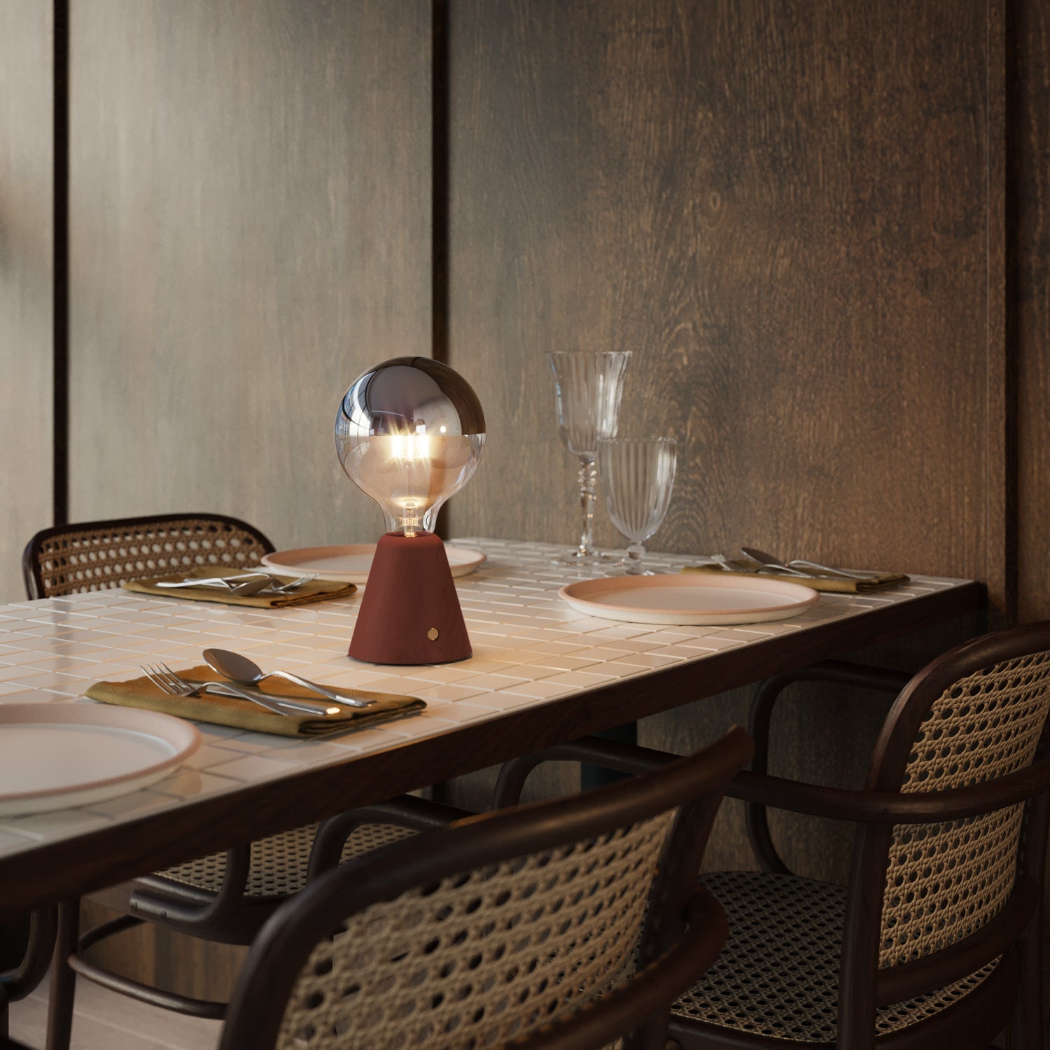 Lampada portatile ricaricabile Cabless01 con lampadina globo mezza sfera argento - Terracotta