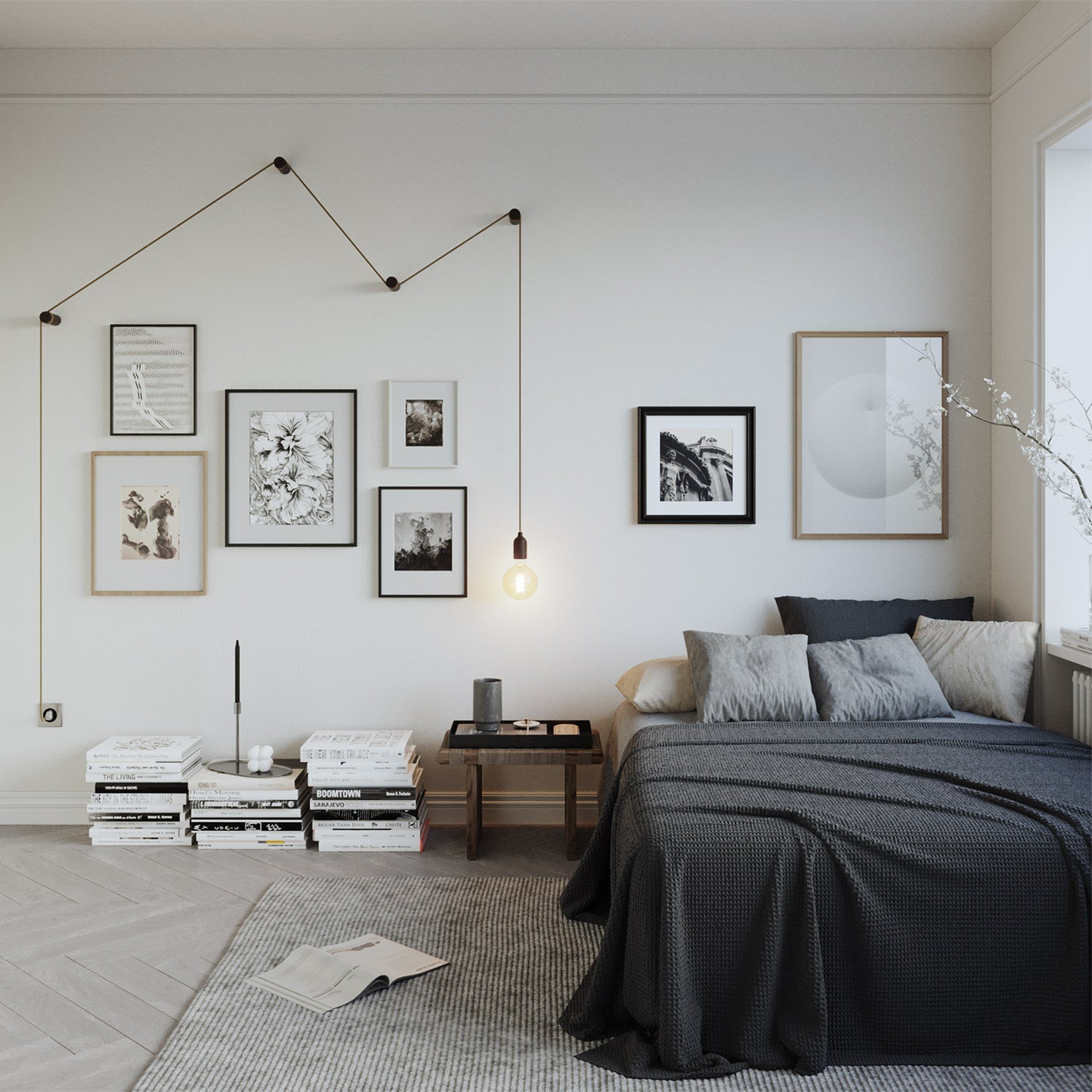 Lampada portatile Snake con portalampada in legno e spina, completa di 4 passacavo in legno Rolé - Effetto Wengé