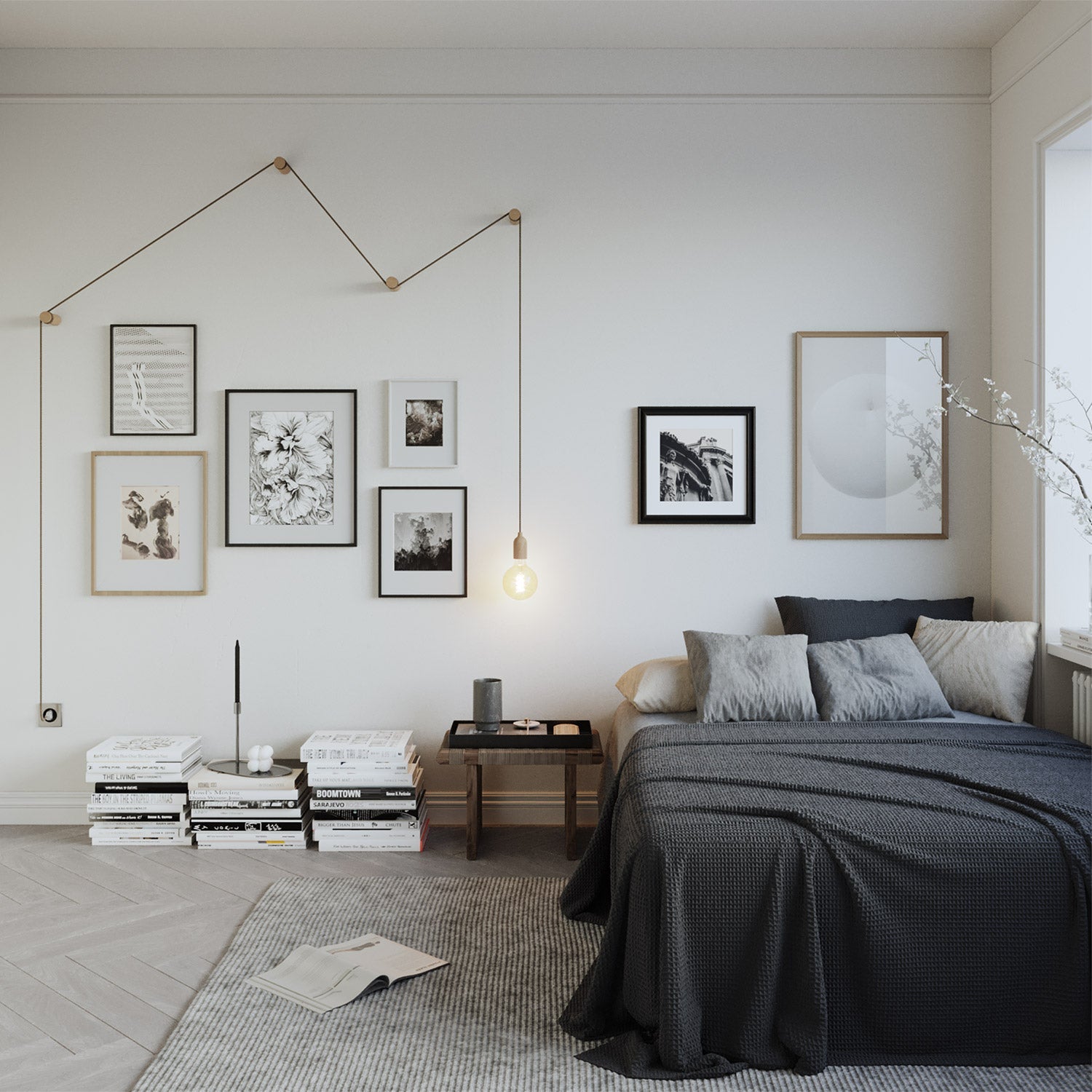 Lampada portatile Snake con portalampada in legno e spina, completa di 4 passacavo in legno Rolé - Neutro