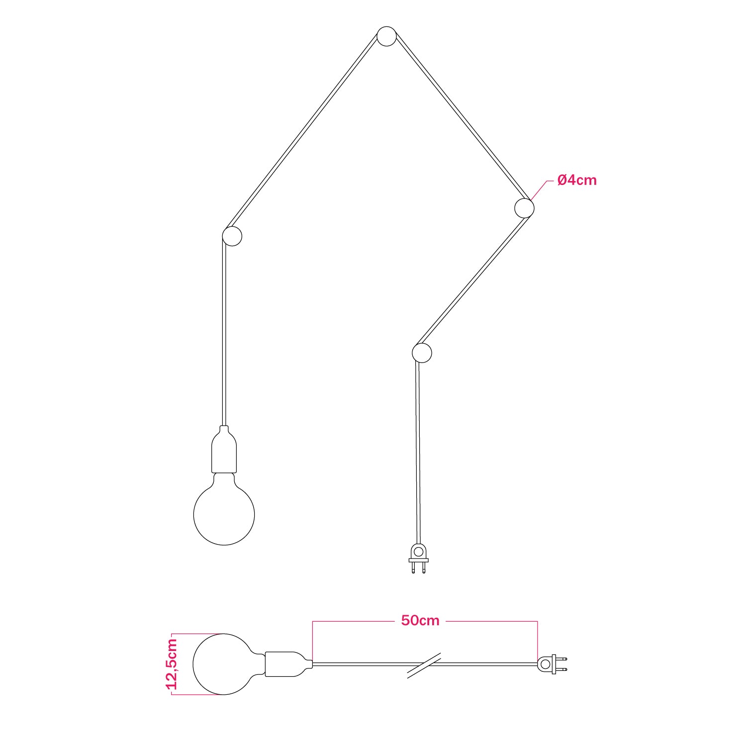 Lampada portatile Snake con portalampada in legno e spina, completa di 4 passacavo in legno Rolé - Neutro