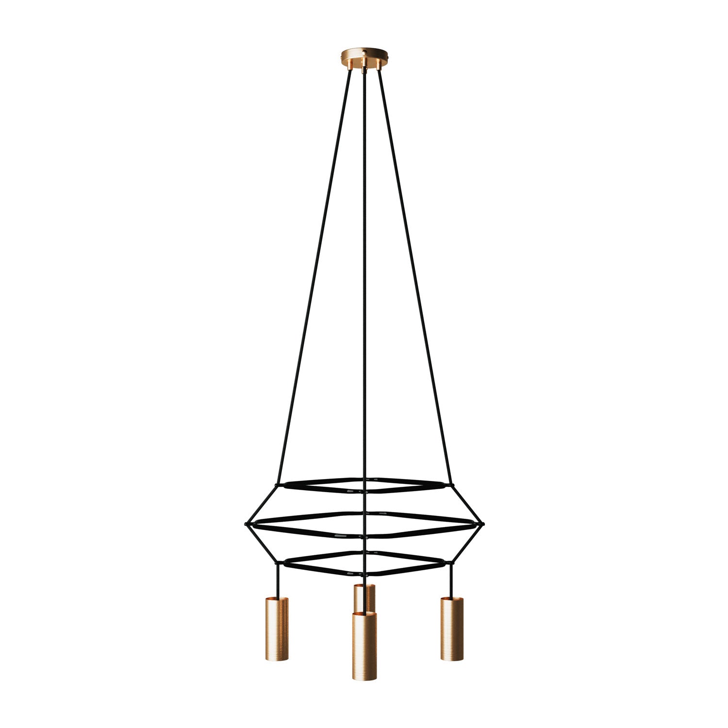 Lampadario 3 Cage a 4 cadute Tub-E14 - Bronzo satinato