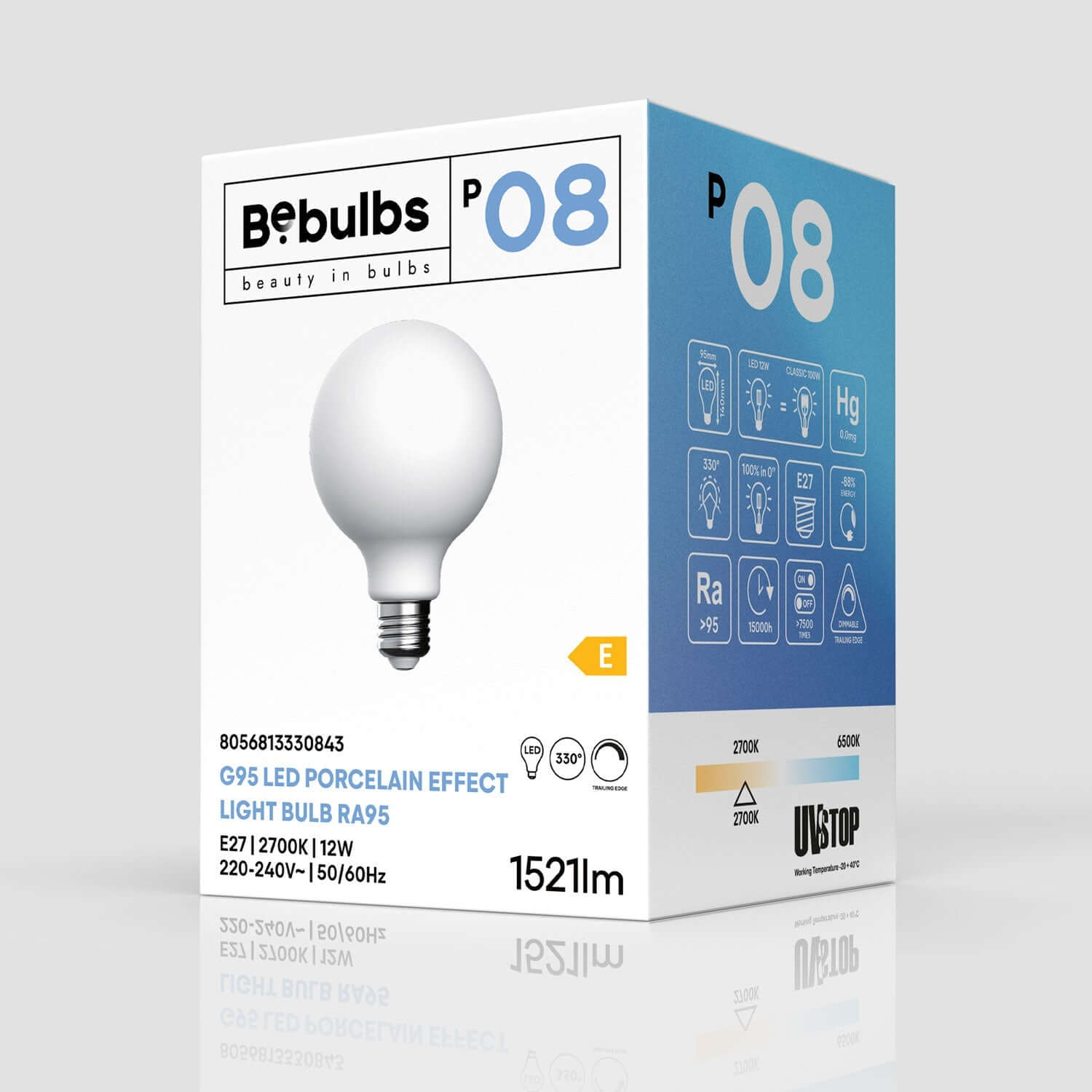 Lampadina LED Effetto Porcellana CRI 95 G95 12W 1521Lm E27 2700K Dimmerabile - P08