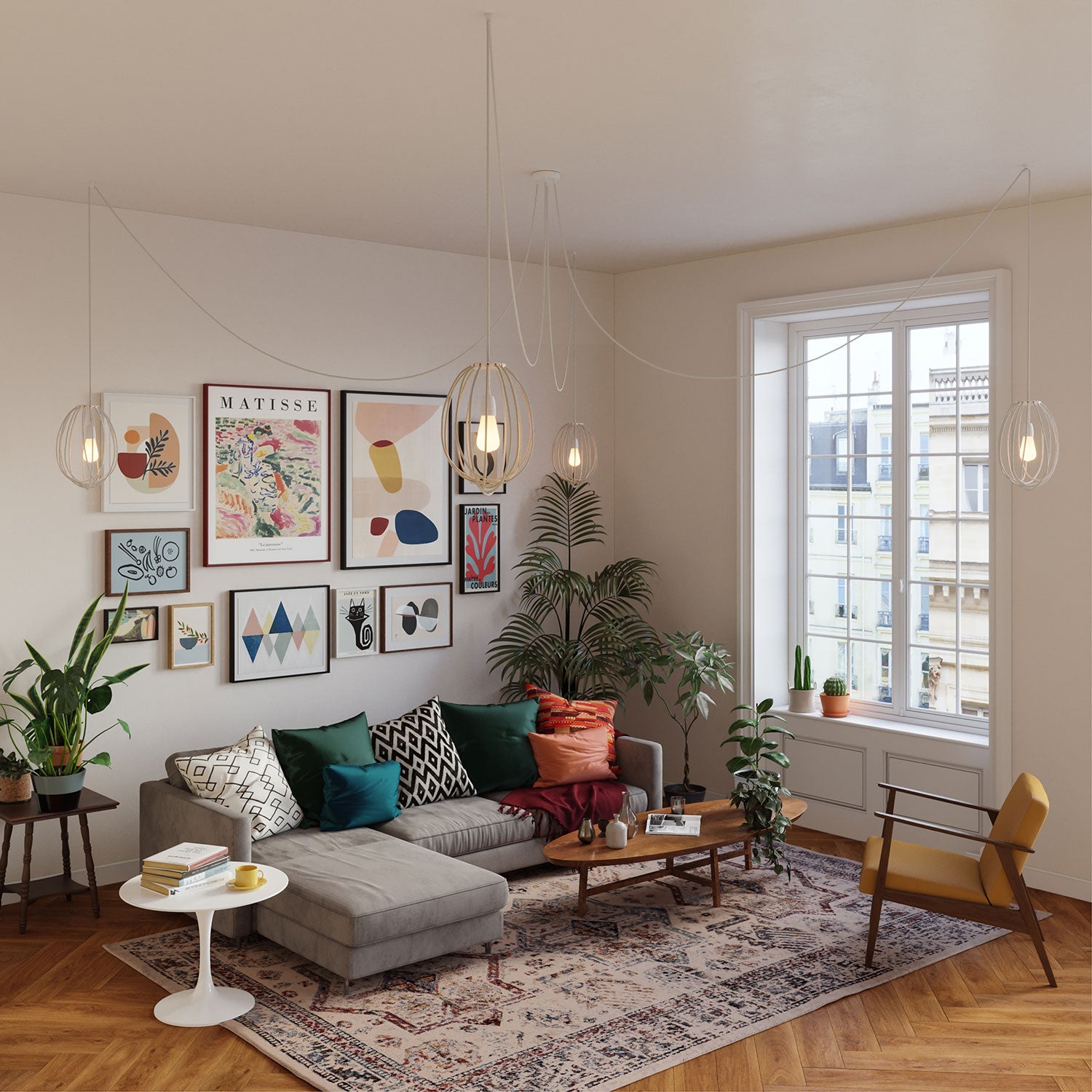 Paralume Cablò multicolor 100 cm e cavi bianchi