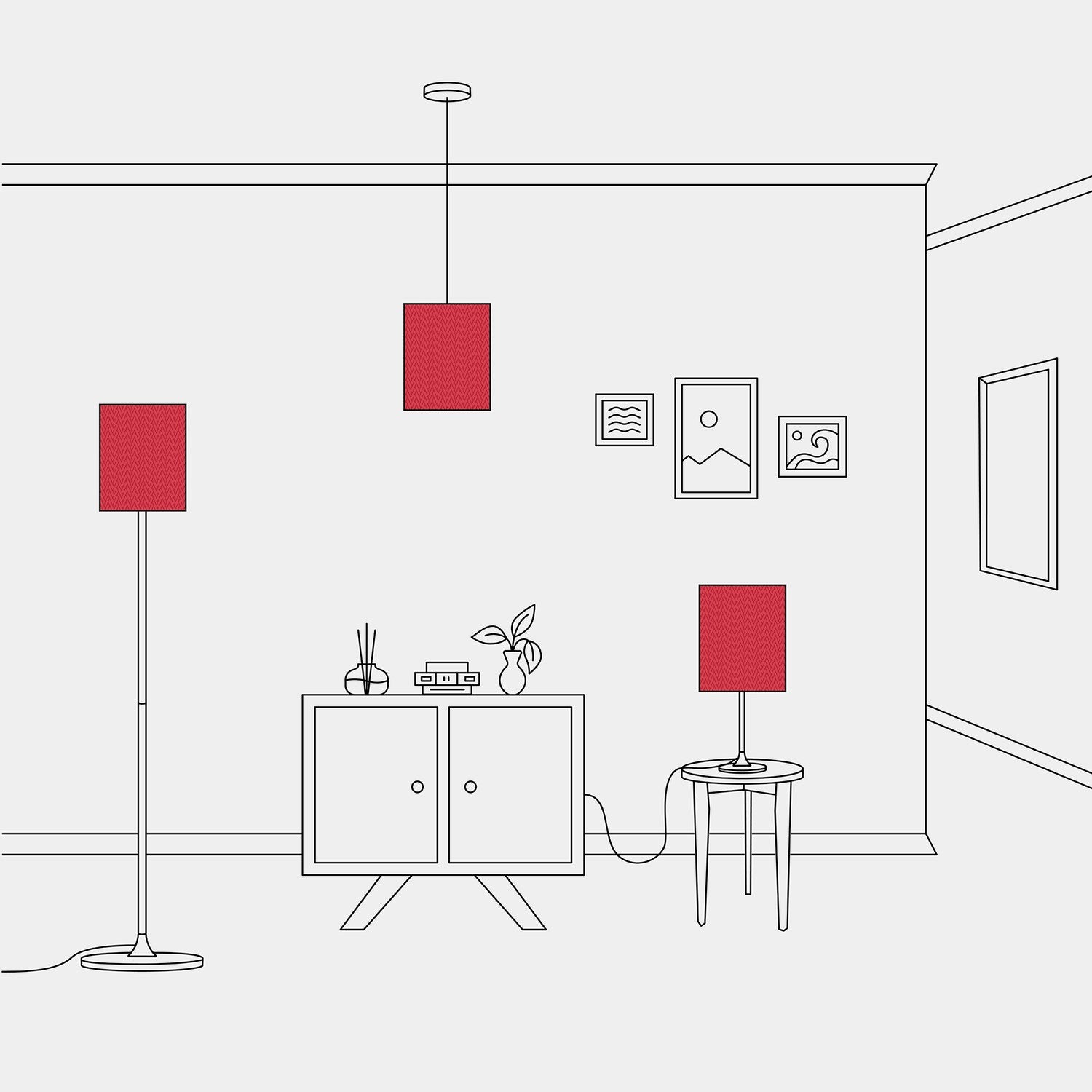 Paralume Cilindro M in tessuto con attacco E27 - Made in Italy - Teletta Rosso