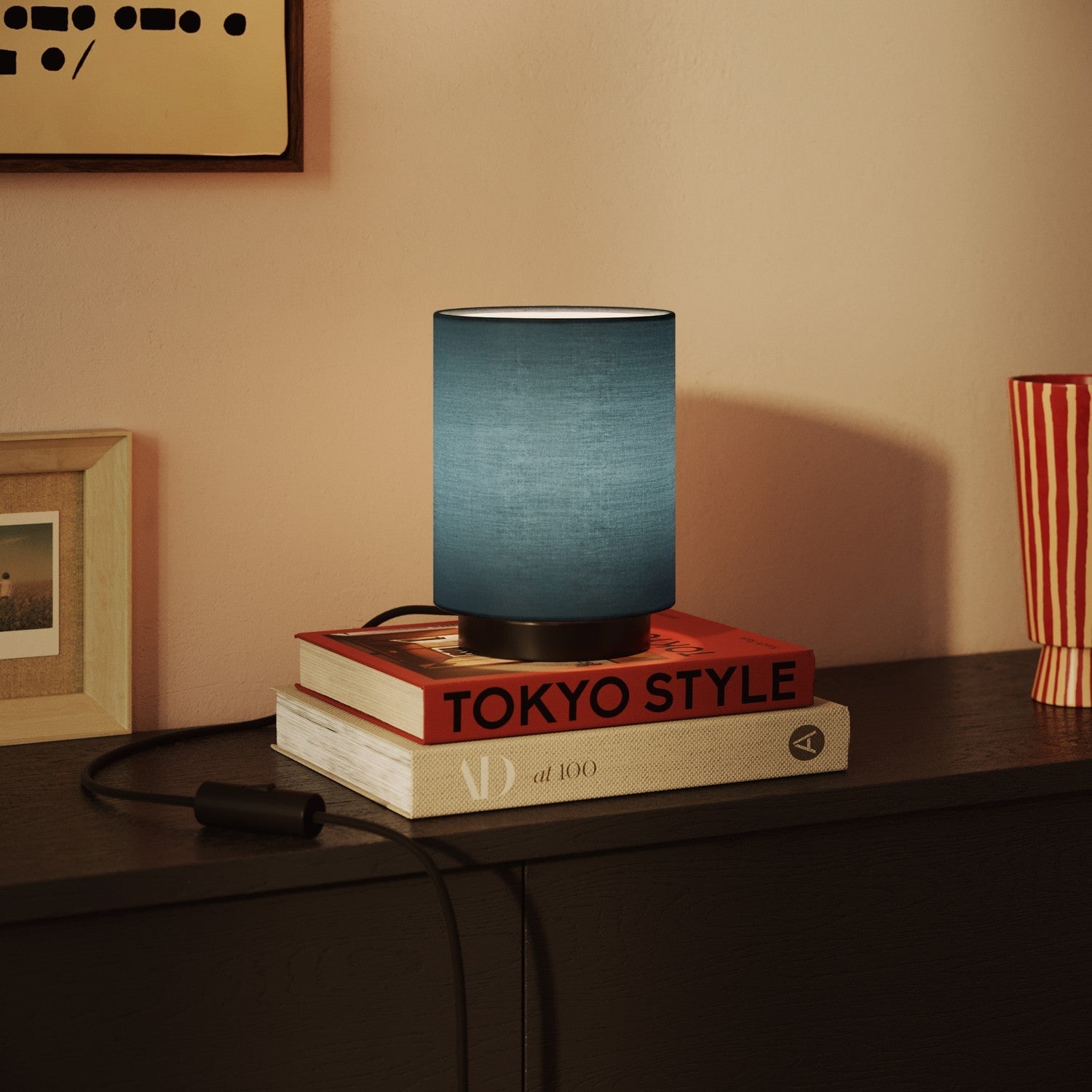 Paralume Cilindro S in tessuto con attacco E27 - Made in Italy - Teletta Azzurro Severo