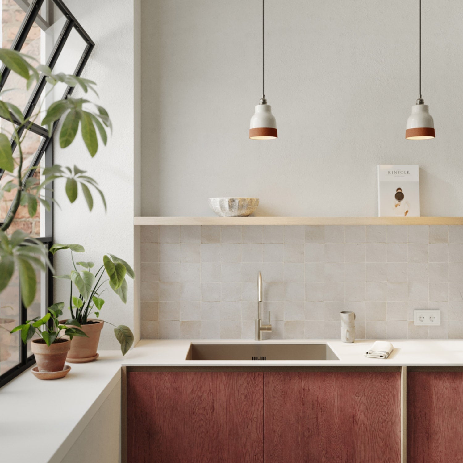 Paralume Vaso bicolore in ceramica Bianco e Terracotta, collezione Materia - Made in Italy