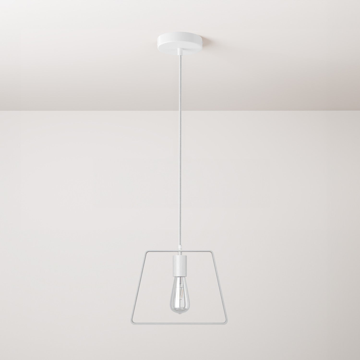 Pendant lamp with textile cable, Duedì Base lampshade and metal details - White