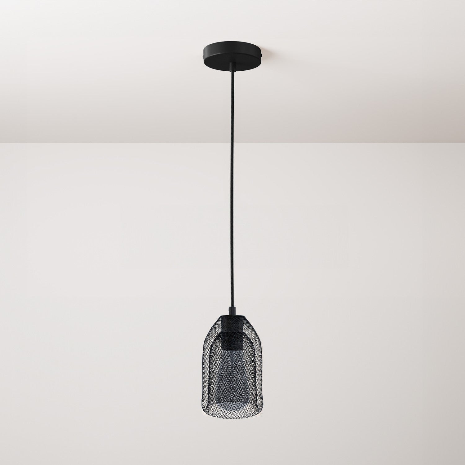 Pendant lamp with textile cable, Ghostbell lampshade and metal details - Black