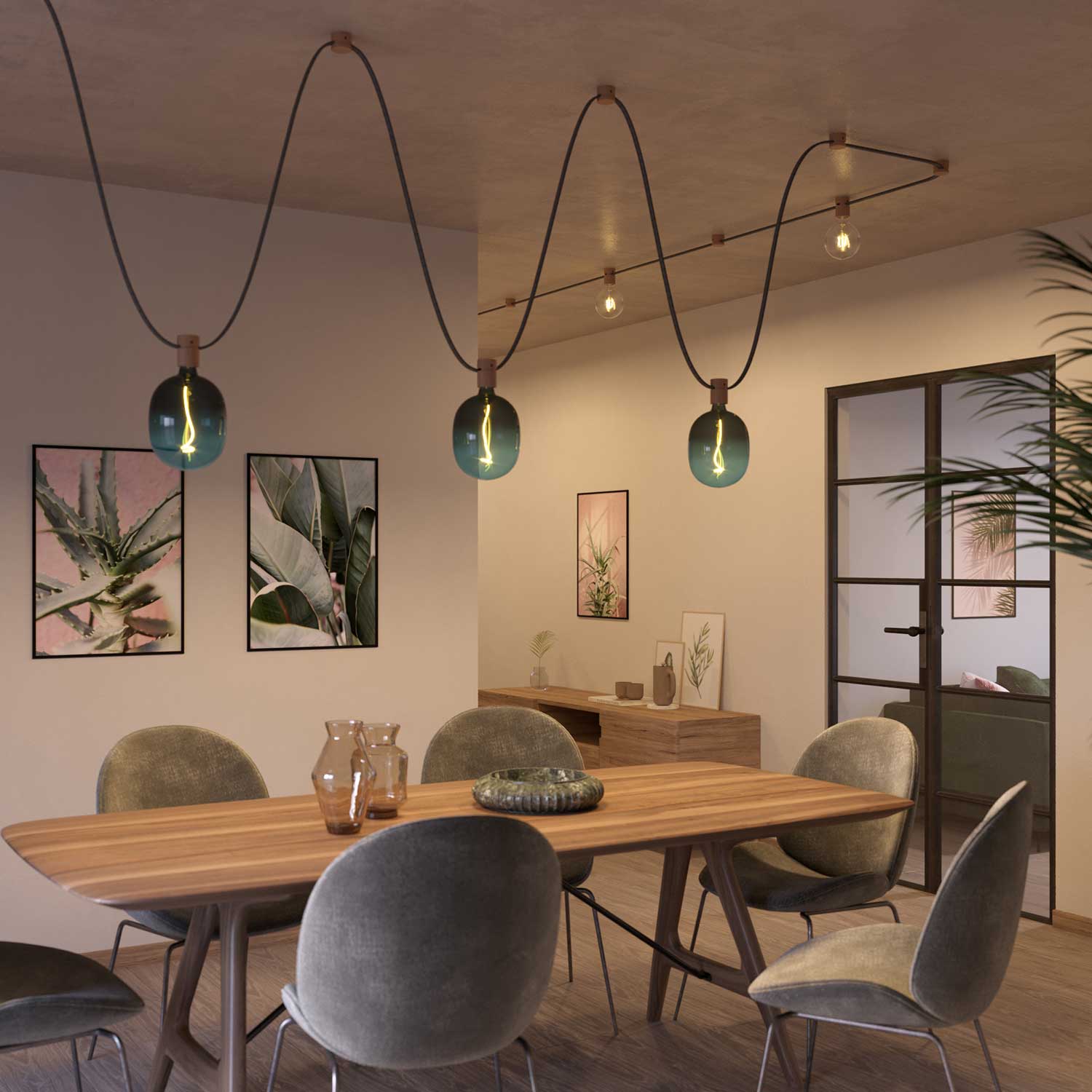 Portalampada in legno per cavo per catenaria e sistema Filé. Made in Italy - Neutro