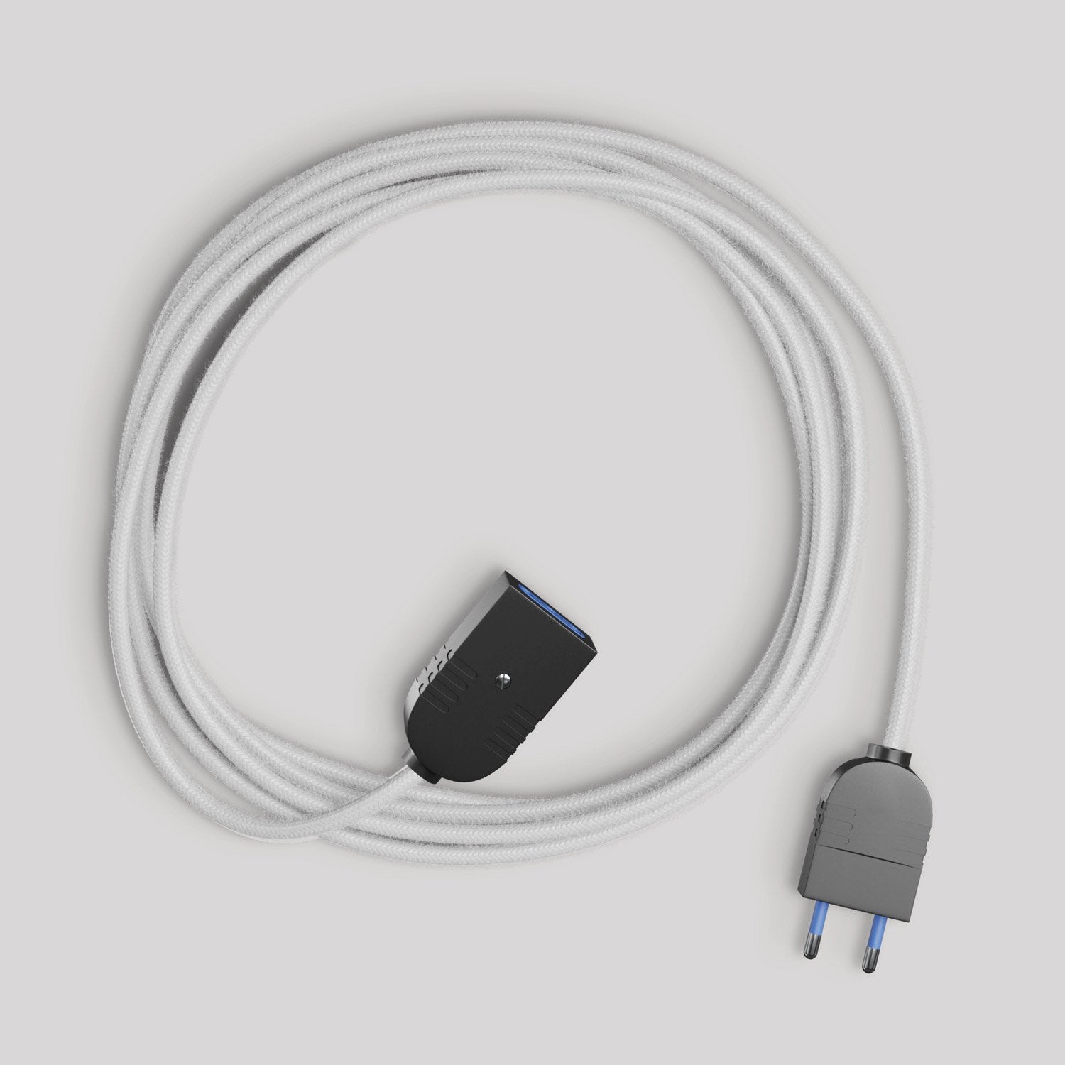 Prolunga elettrica con cavo tessile bianco lucido 2P 10A Made in Italy Nero