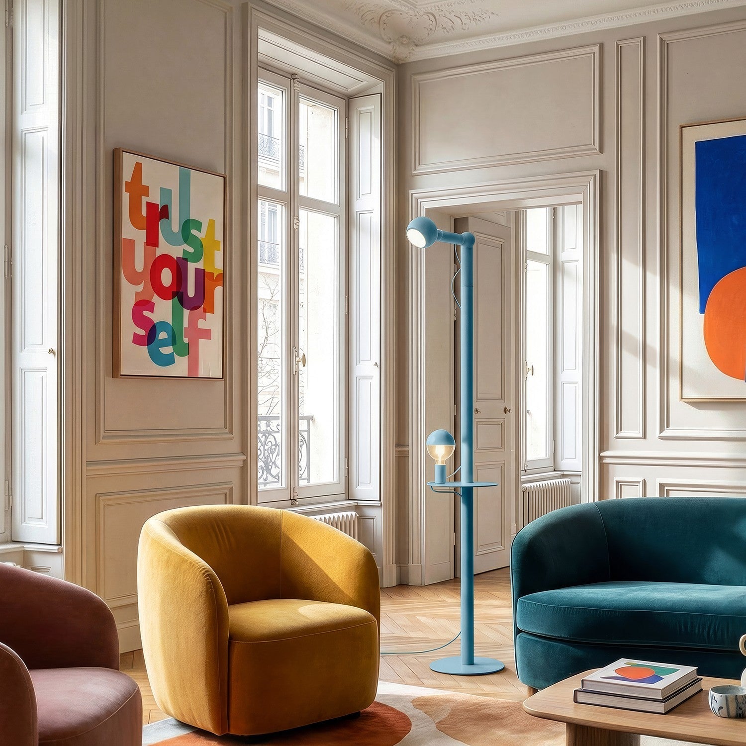 Rocco XXL - Lampada da terra con lampadina Maria e Camo - Blu