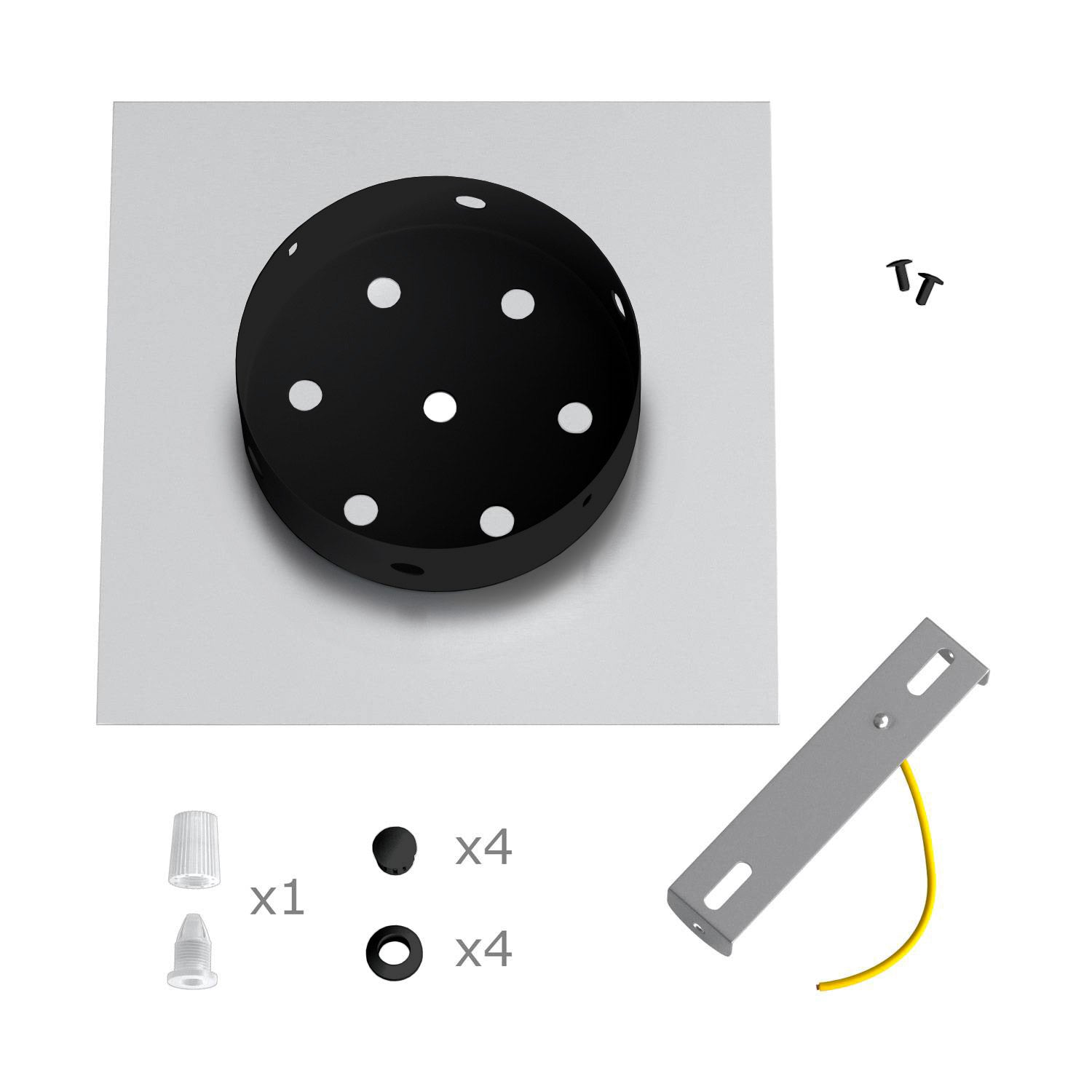 Rosone Rose-One quadrato, 200 mm con 1 foro e 4 fori laterali - Legno Nero