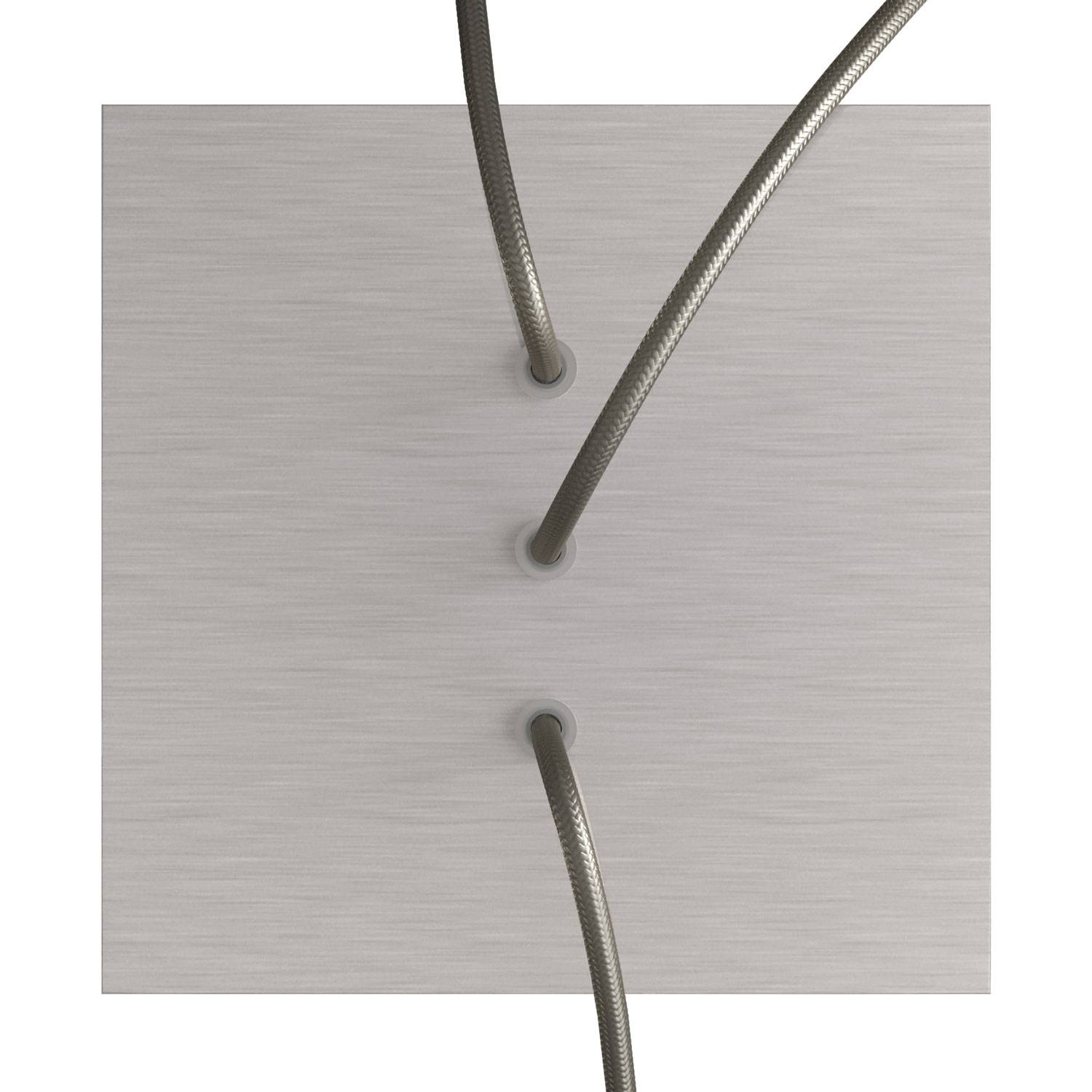 Rosone Rose - One quadrato, 200 mm con 3 fori in linea e 4 fori laterali - Dibond Acciaio satinato - Creative Cables
