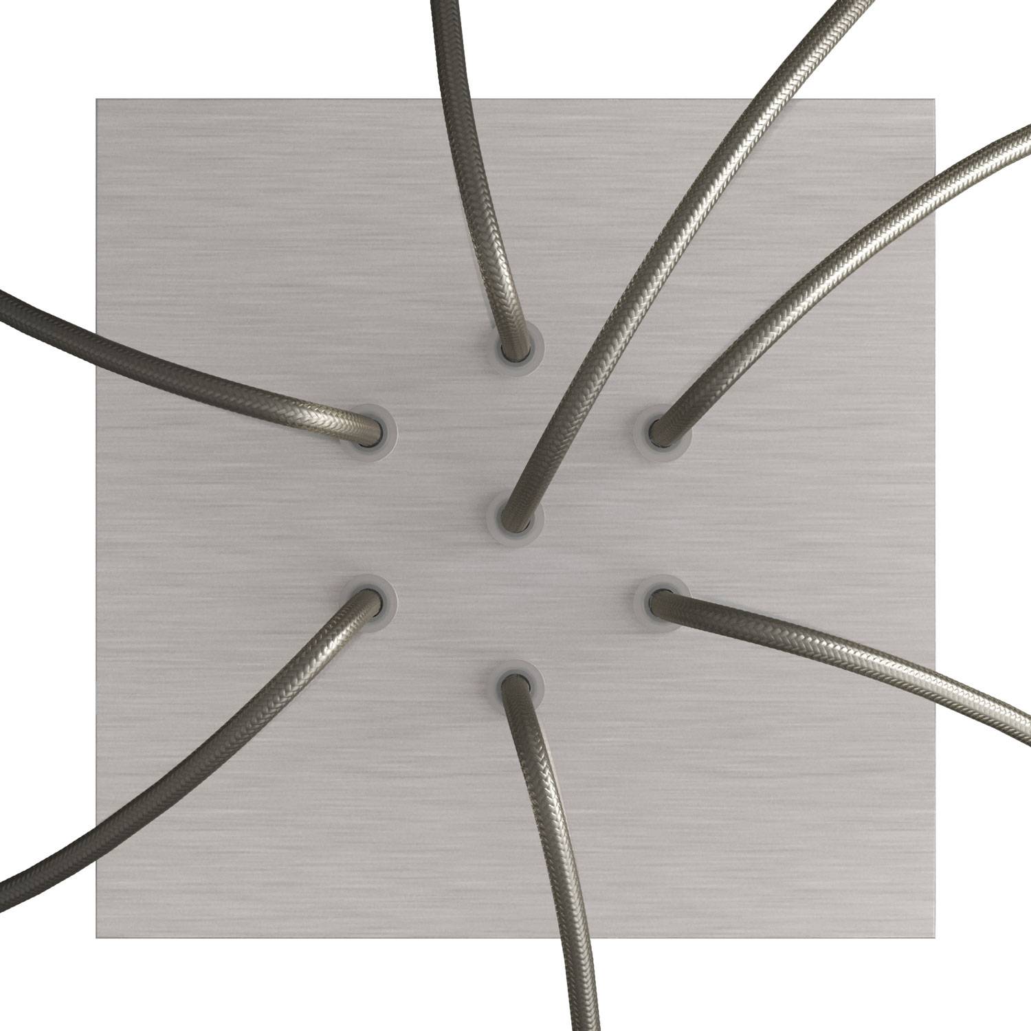 Rosone Rose-One quadrato, 200 mm con 7 fori e 4 fori laterali - Dibond Acciaio satinato Bianco