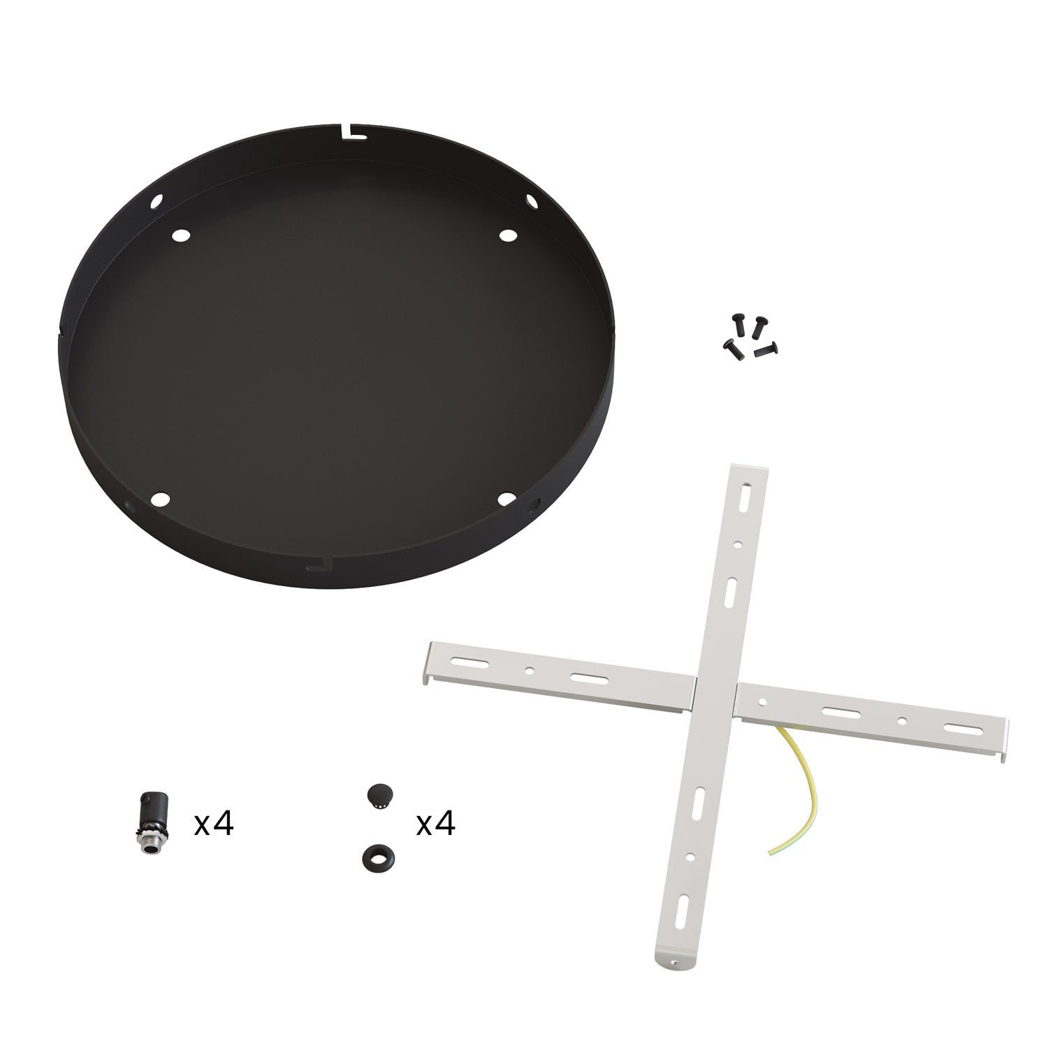 Rosone rotondo in alluminio Ø 30 cm con staffa e cavo di messa a terra, con 4 fori frontali - Nero 4